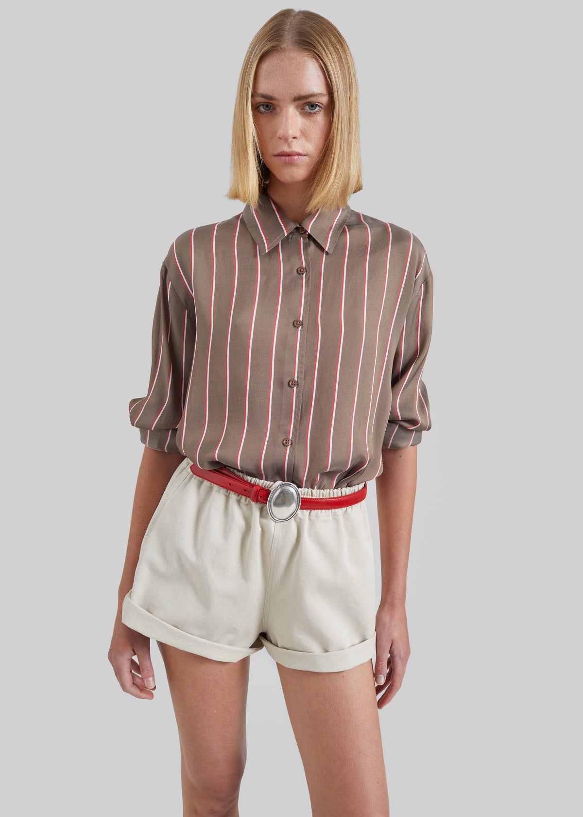 Peri Fluid Shirt - Brown Multi Stripe β view 2 of 9
