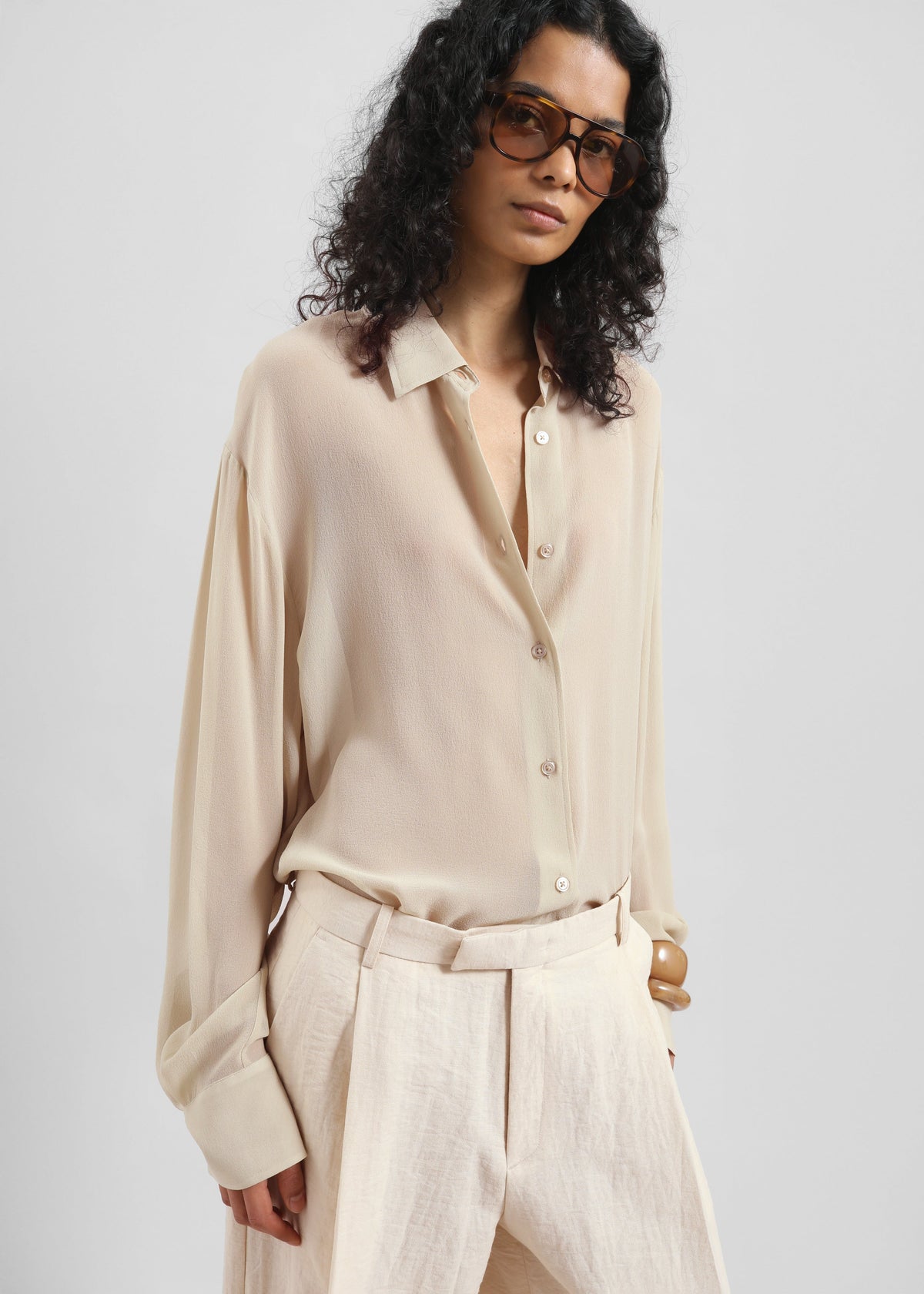 Peri Silk Georgette Shirt - Beige β view 5 of 11