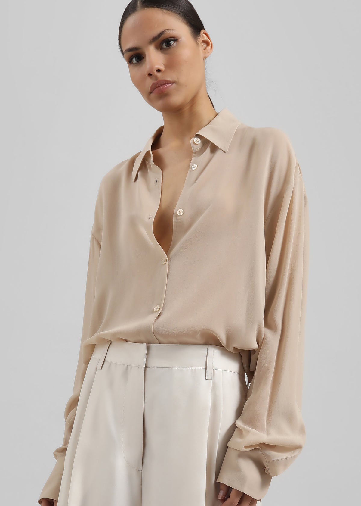 Peri Silk Georgette Shirt - Beige β view 7 of 11