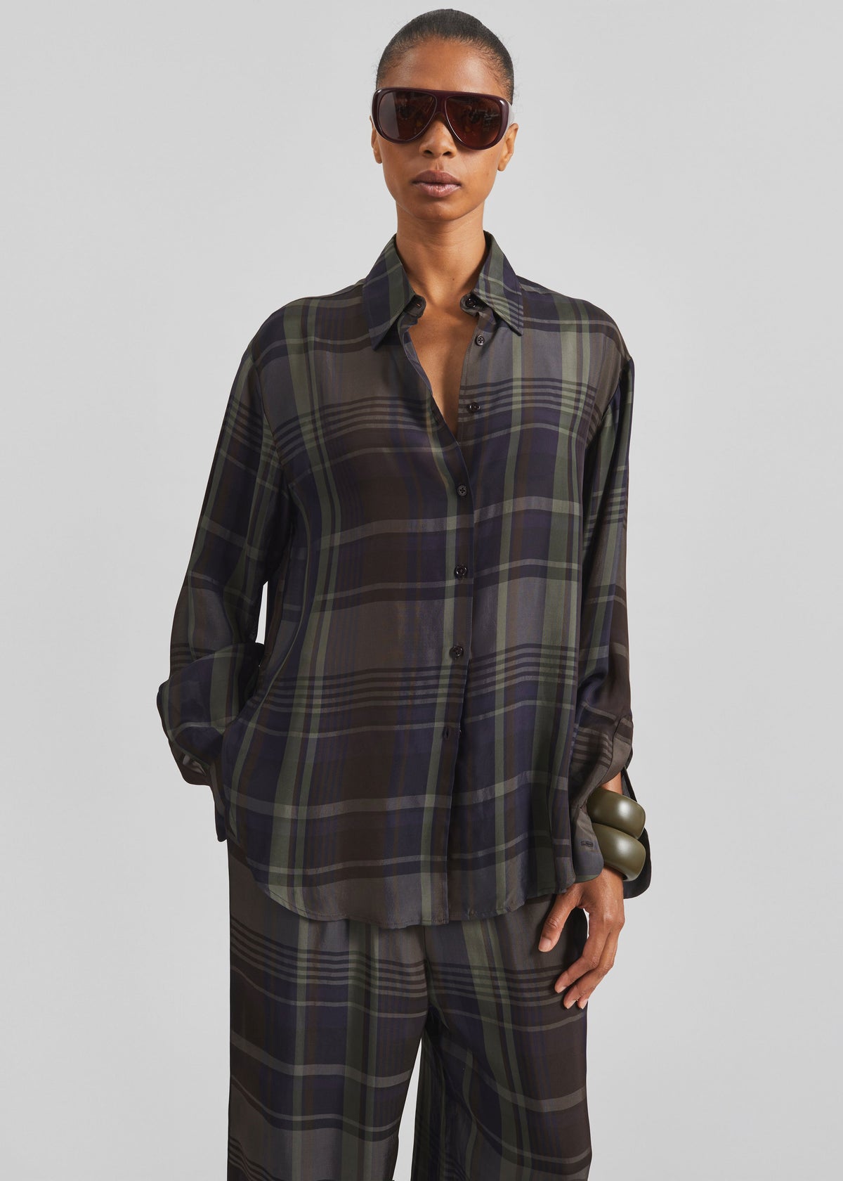 Peri Sheer Fluid Shirt - Navy Tartan β view 4 of 8
