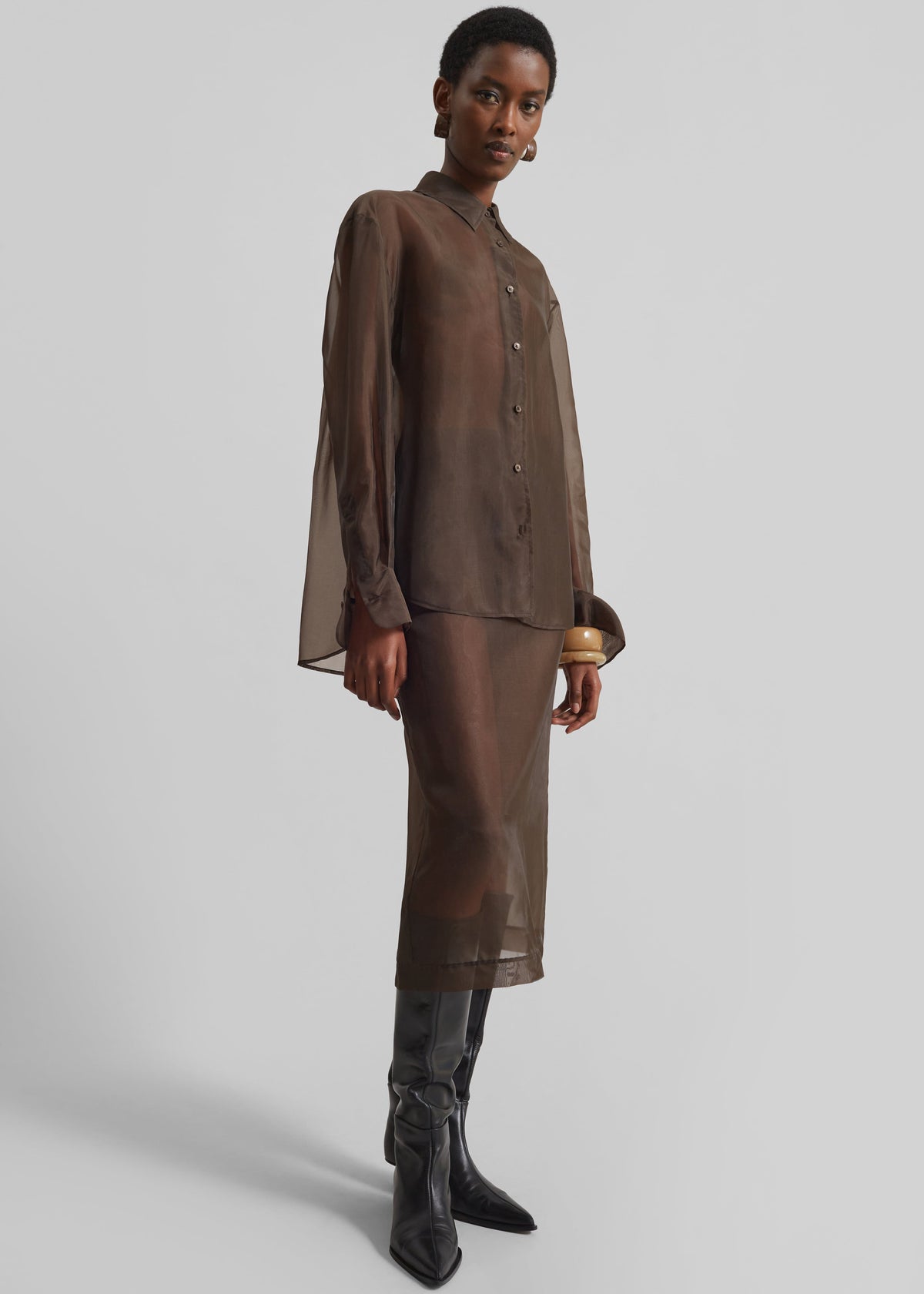 Peri Sheer Shirt - Brown β view 3 of 13