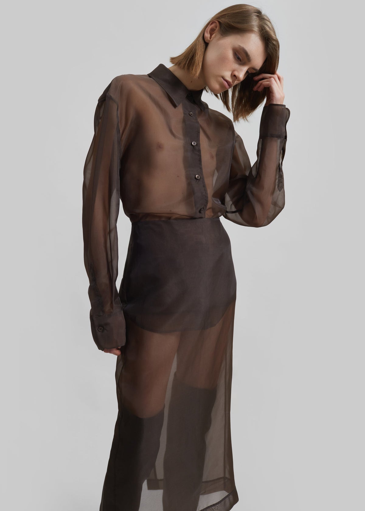 Peri Sheer Midi Skirt - Brown β view 3 of 11