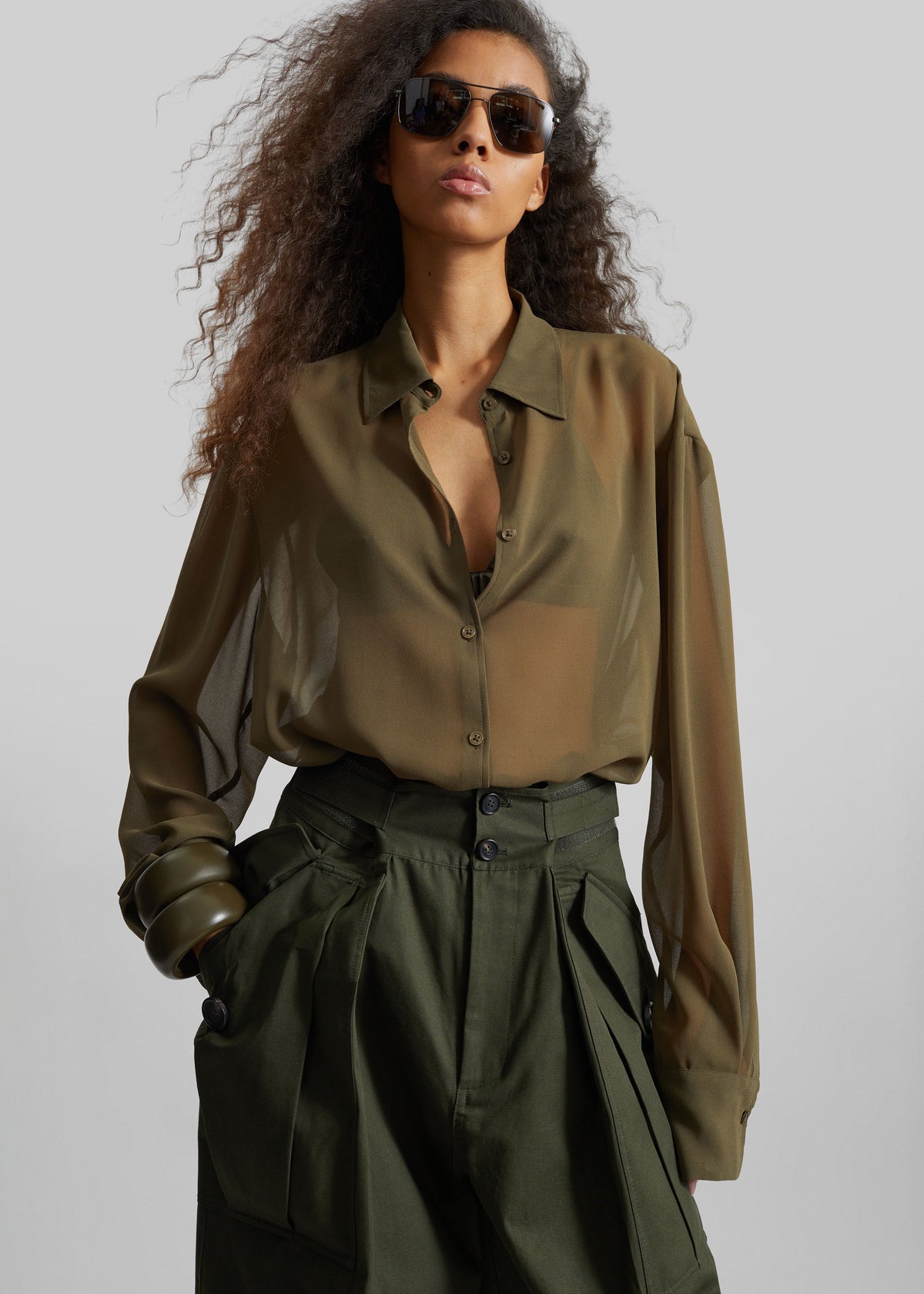 Peri Georgette Shirt - Khaki β view 4 of 8