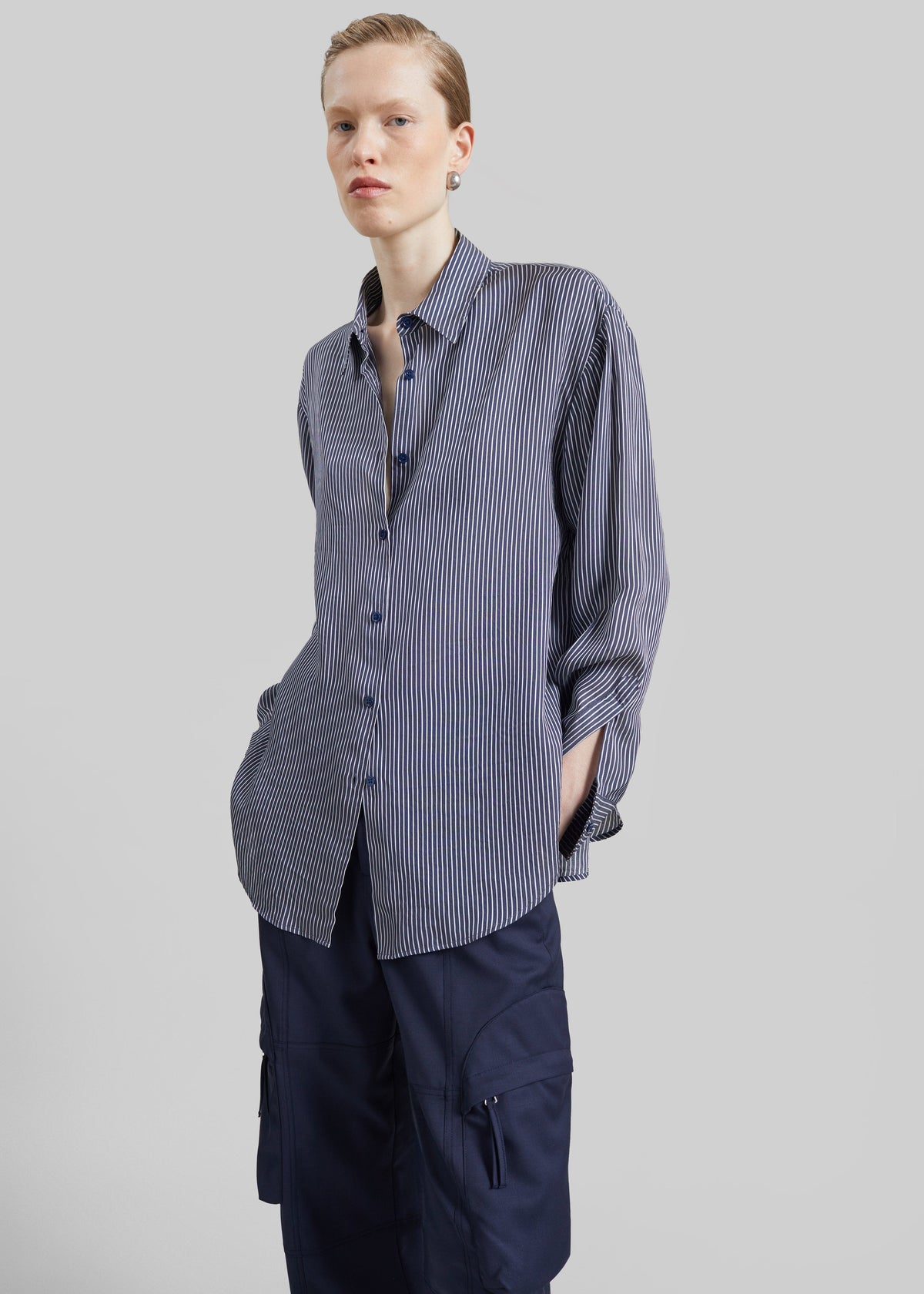 Peri Silk Shirt - Navy/White Stripe β view 2 of 8