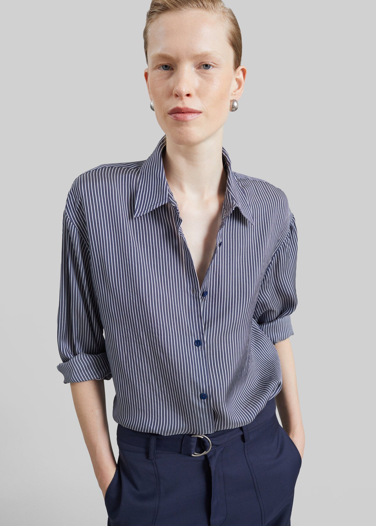 Peri Silk Shirt - Navy/White Stripe β view 1 of 8