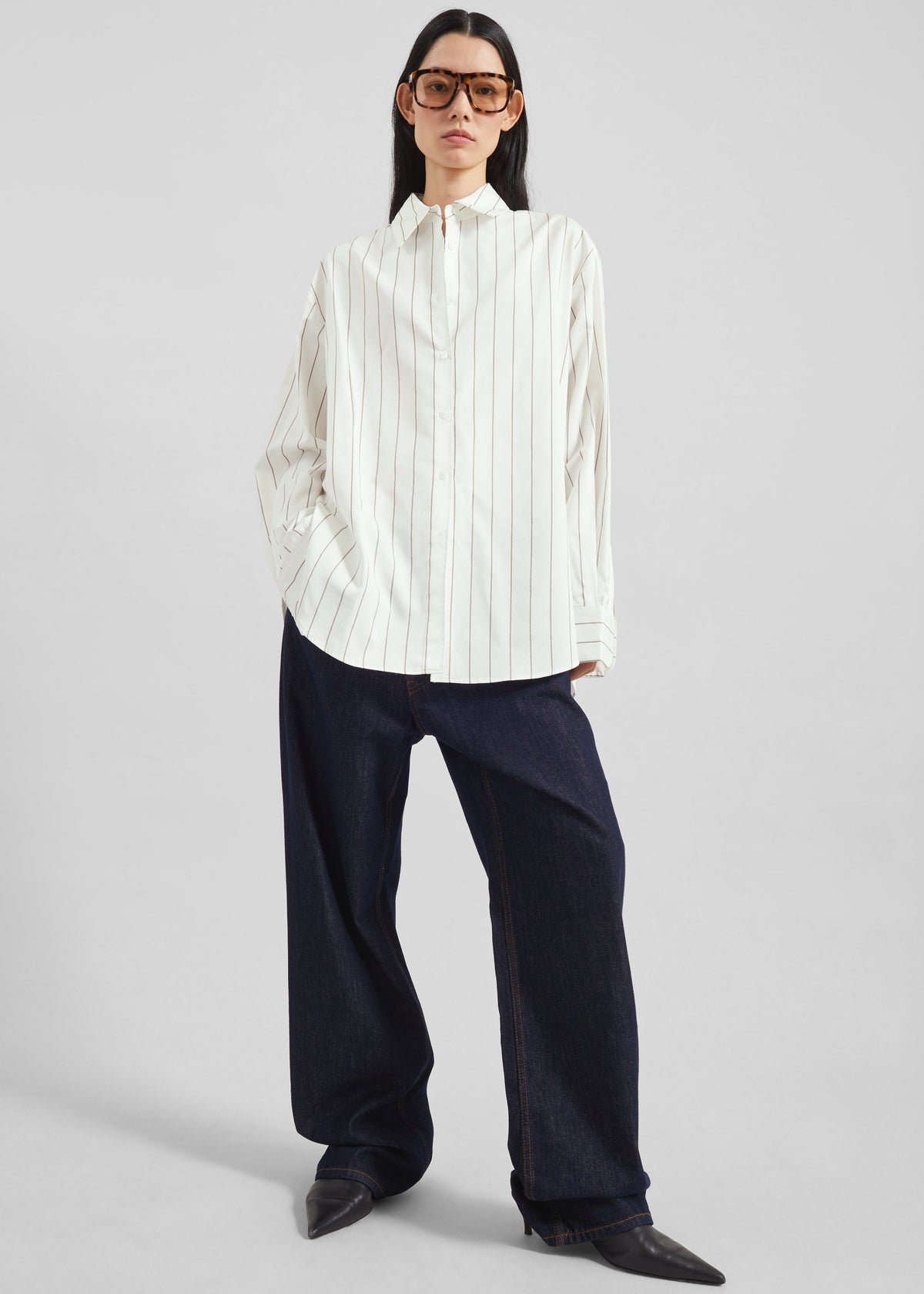 Peri Striped Cotton Shirt - White/Brown Stripe β view 5 of 11