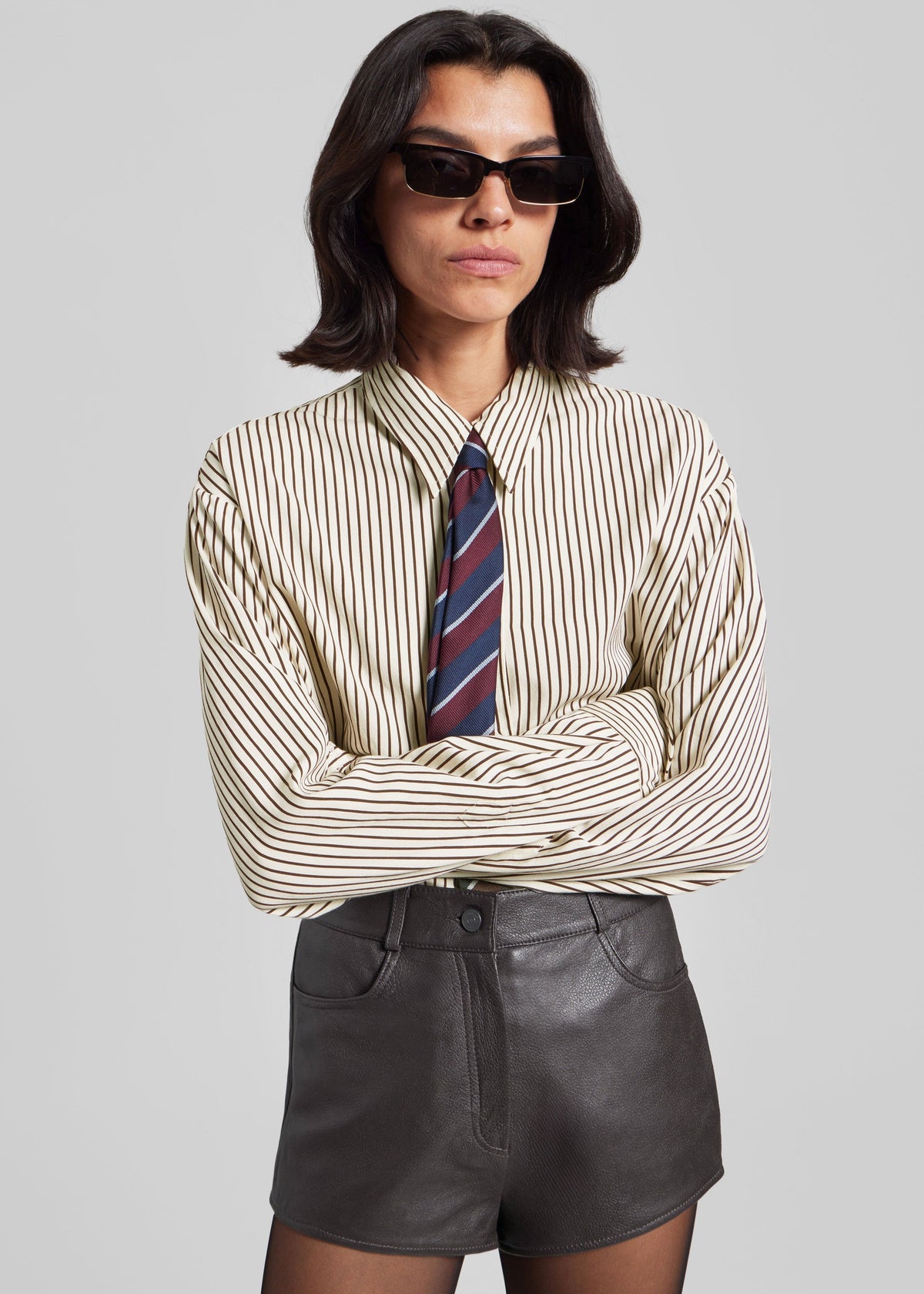 Peri Striped Fluid Shirt - Beige/Brown – view 3 of 8