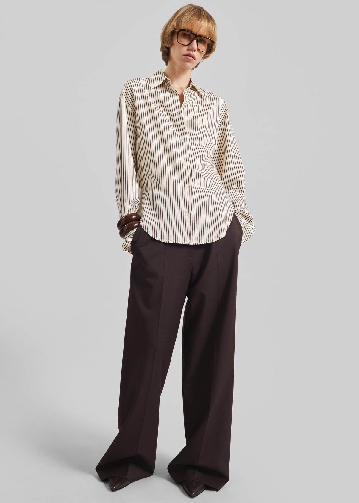 Peri Striped Fluid Shirt - Beige/Brown – view 5 of 8