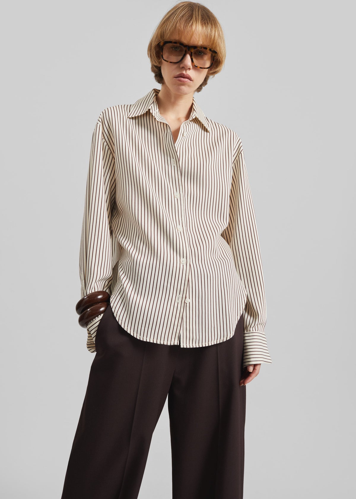 Peri Striped Fluid Shirt - Beige/Brown – view 6 of 8