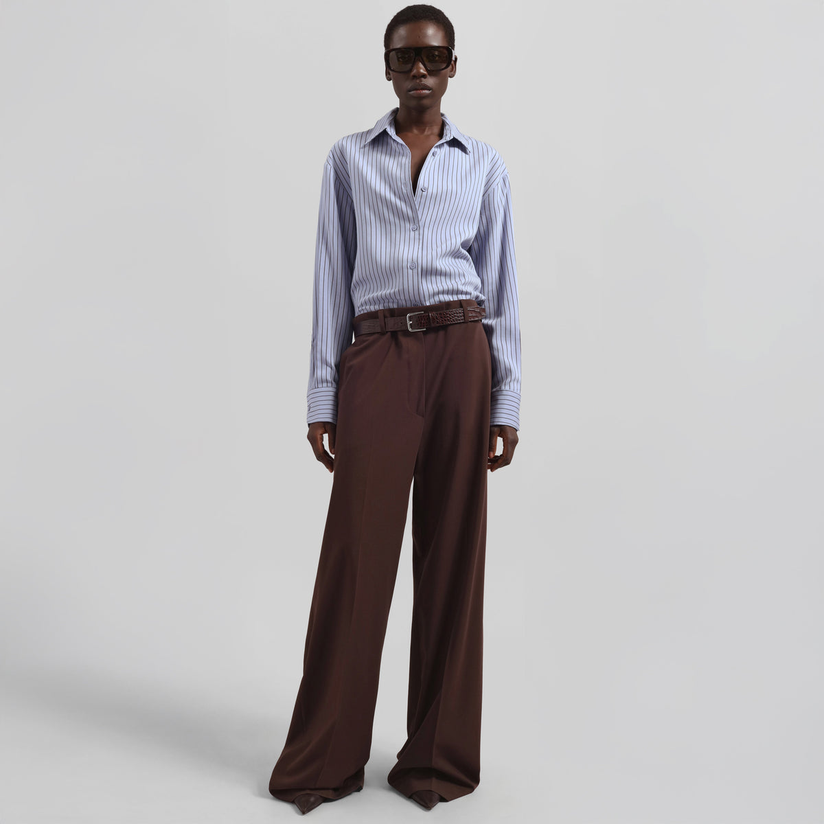 Peri Striped Fluid Shirt - Blue/Brown – view 5 of 8