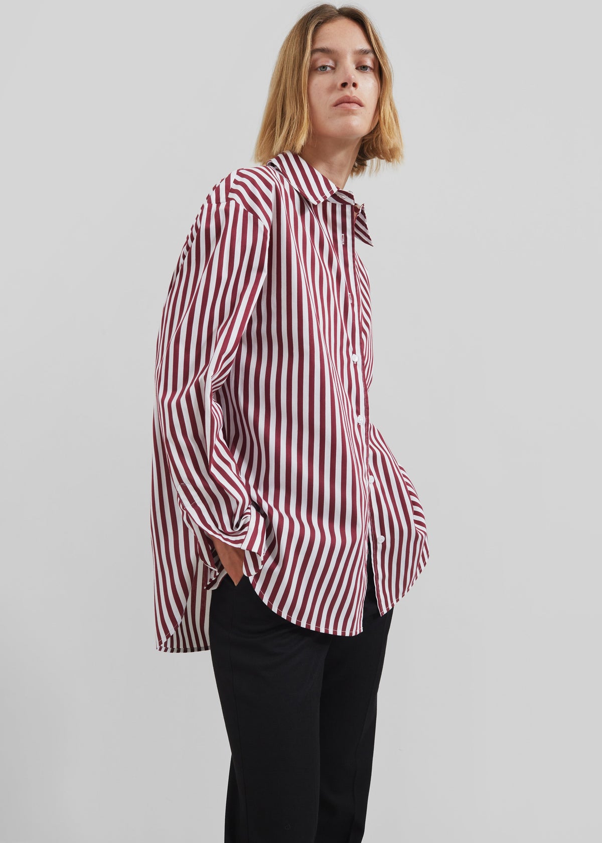 Peri Striped Poplin Shirt - Burgundy/White β view 5 of 14