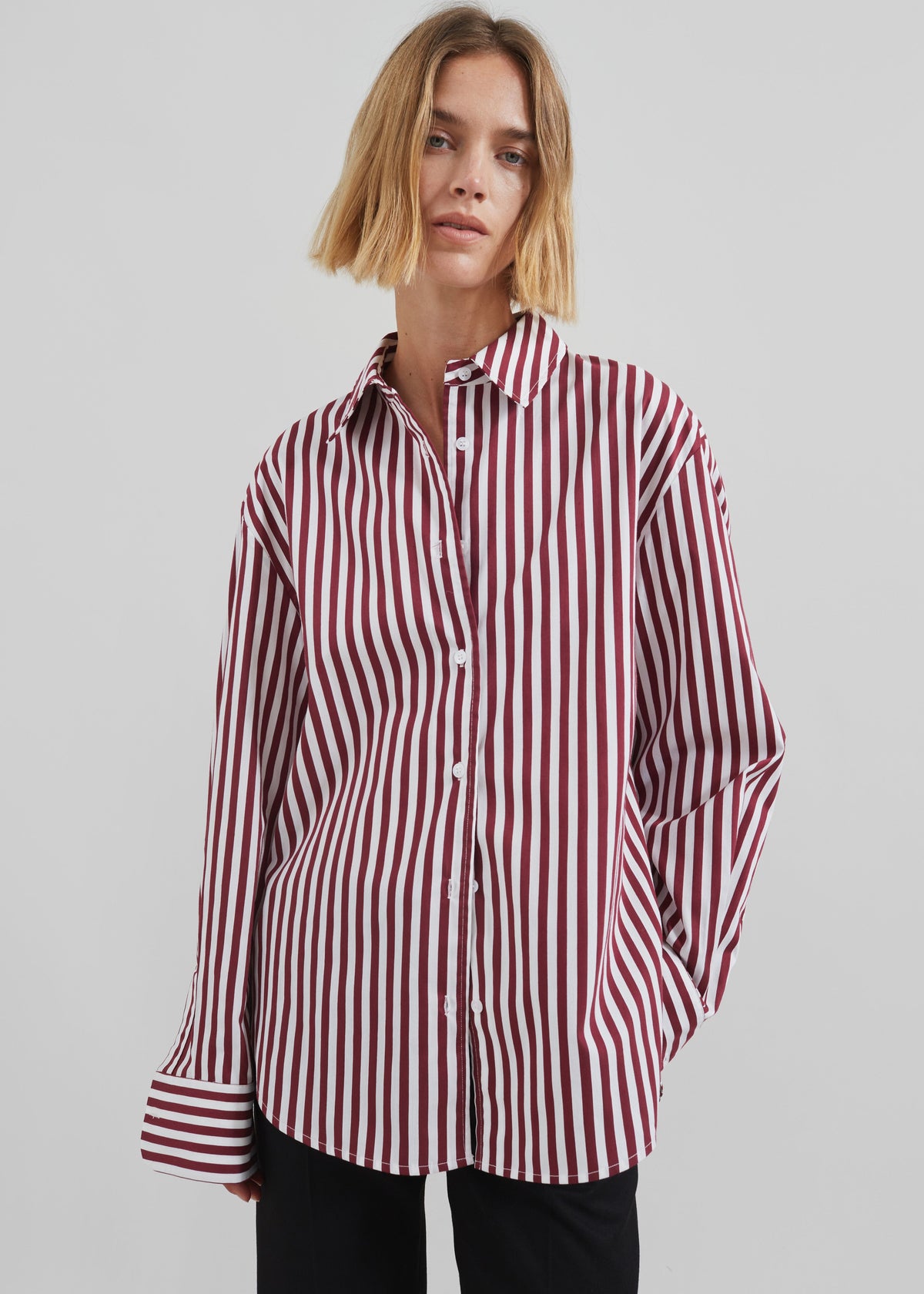 Peri Striped Poplin Shirt - Burgundy/White β view 9 of 14
