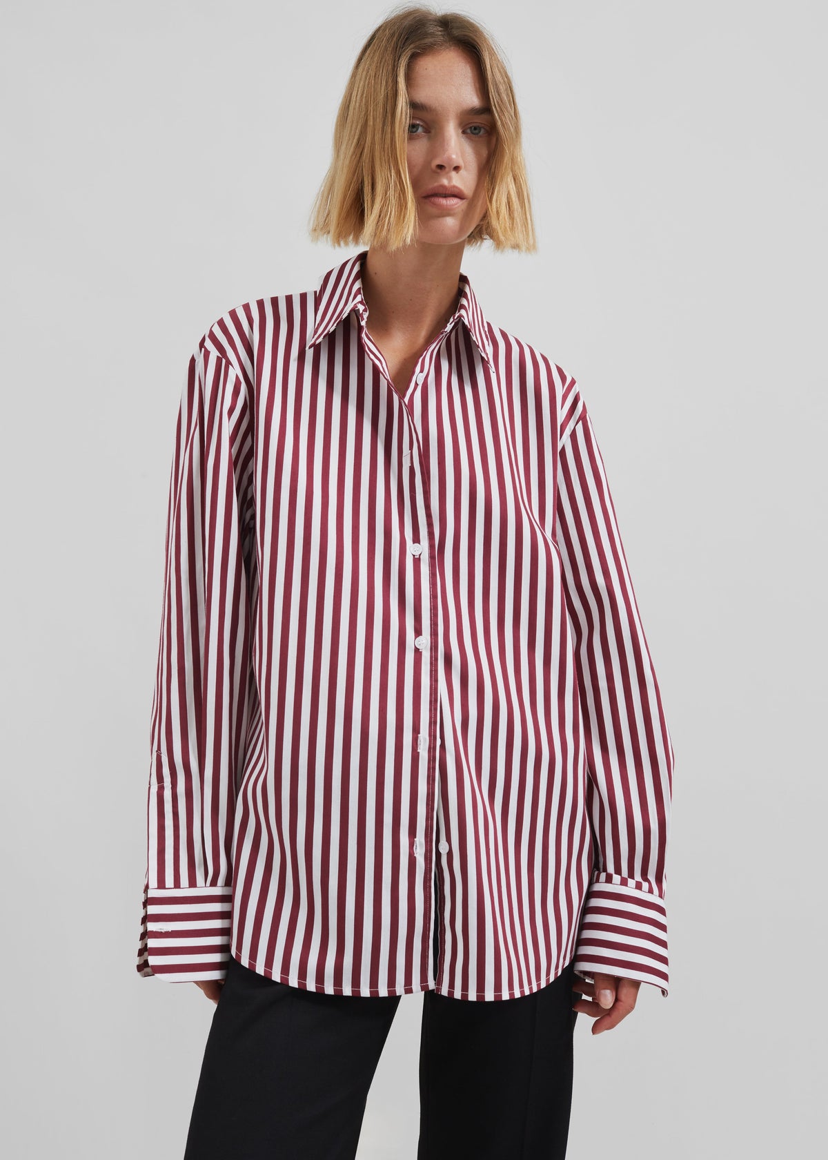 Peri Striped Poplin Shirt - Burgundy/White β view 3 of 14