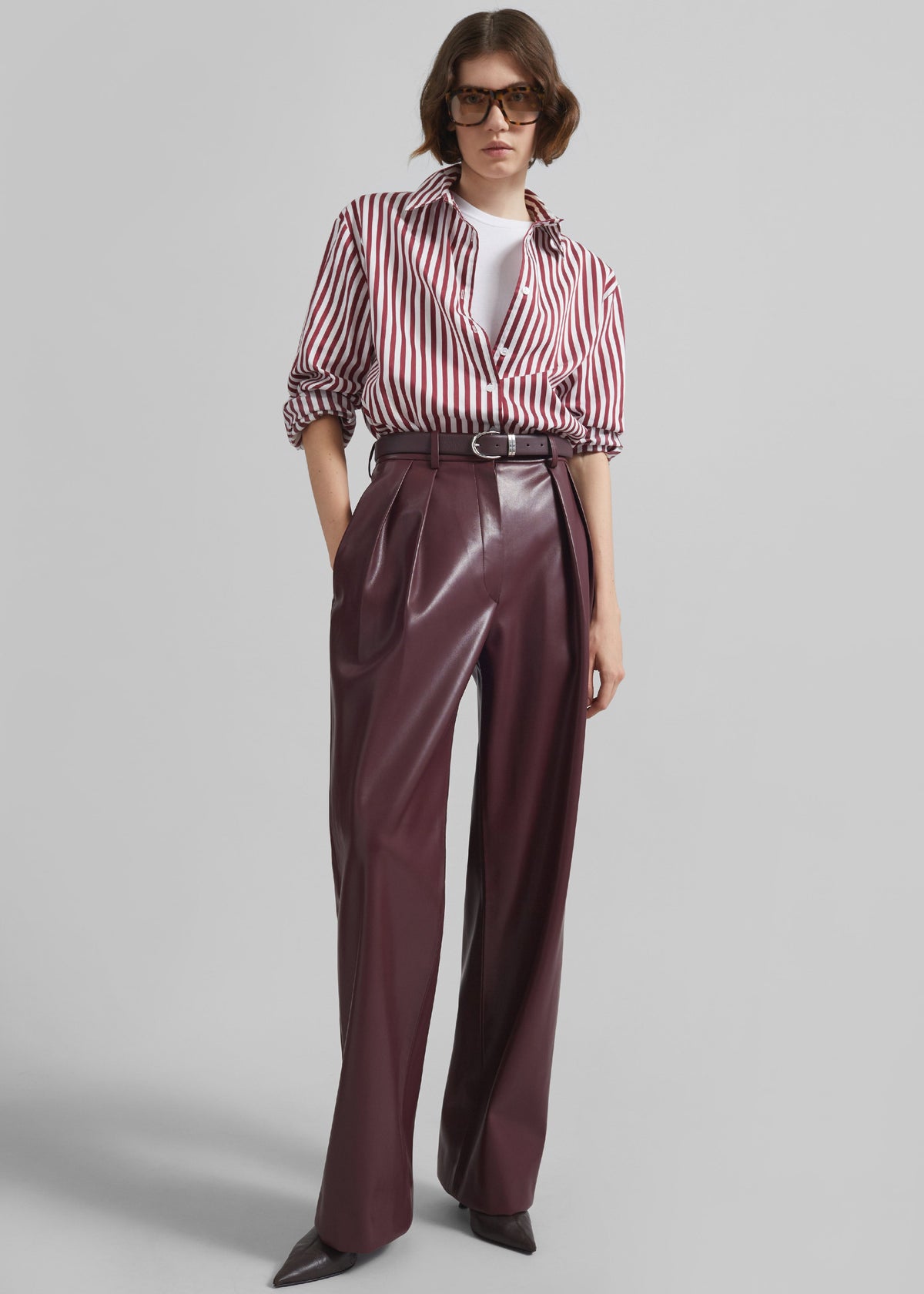Peri Striped Poplin Shirt - Burgundy/White β view 8 of 14