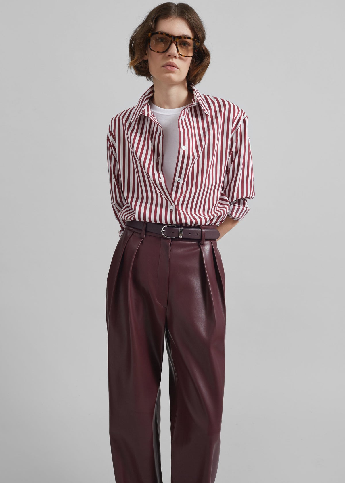 Peri Striped Poplin Shirt - Burgundy/White β view 10 of 14