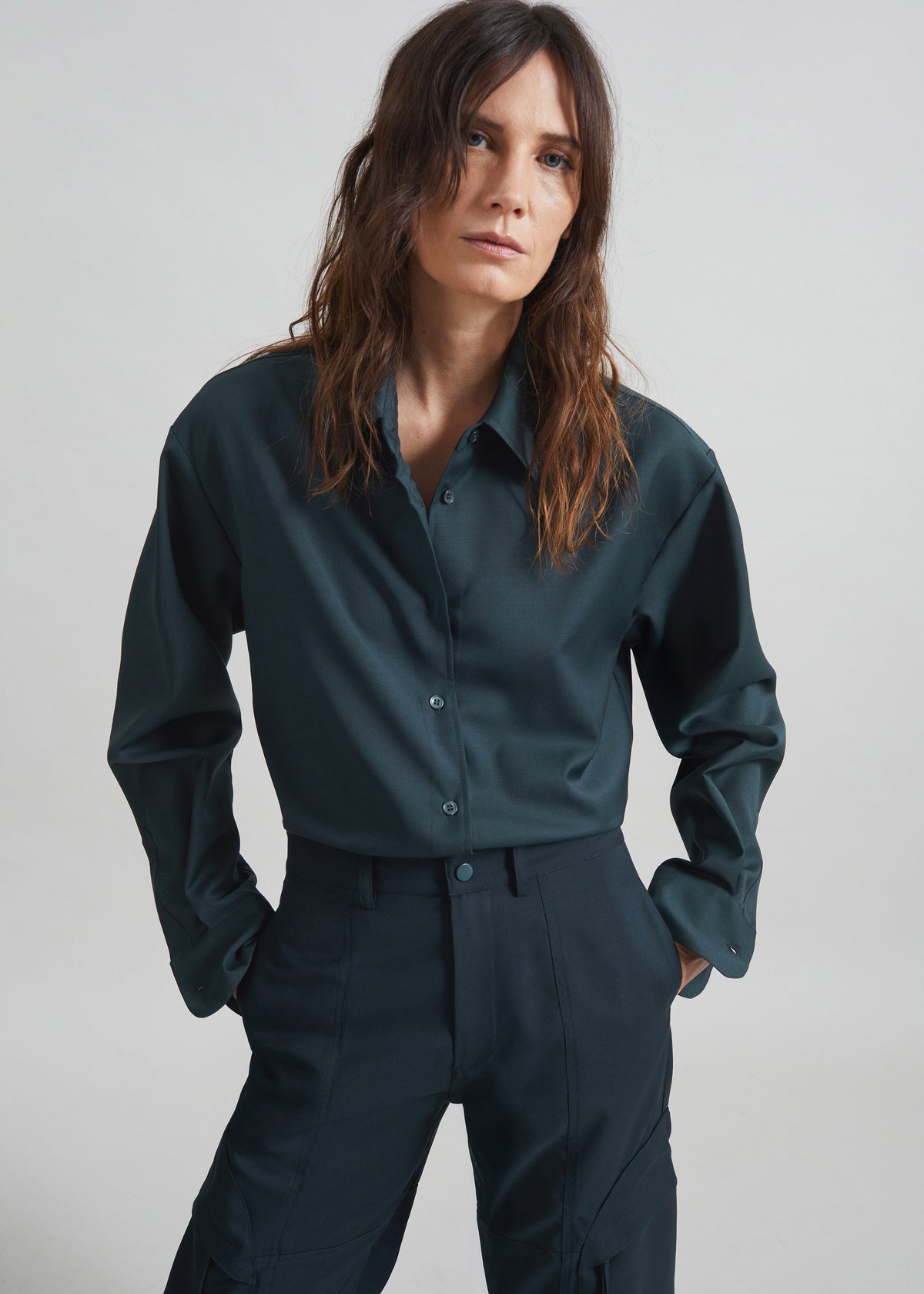 Peri Tie Neck Shirt - Bottle Green β view 4 of 9