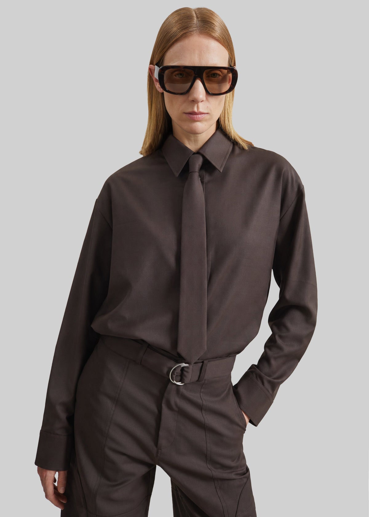 Peri Tie Neck Shirt - Brown β view 6 of 9