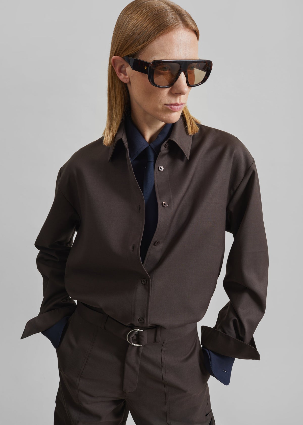 Peri Tie Neck Shirt - Brown β view 2 of 9