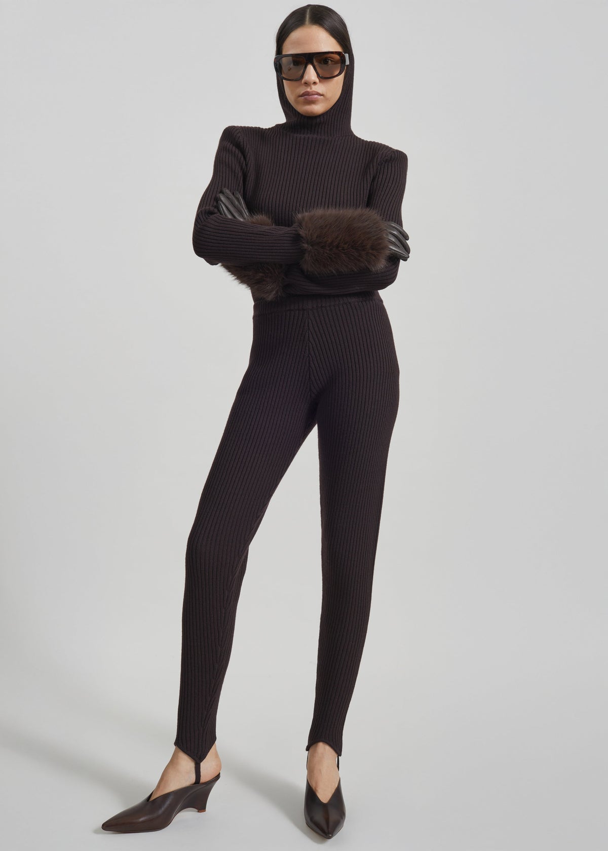 Piuma Knit Stirrup Leggings - Brown β view 4 of 11