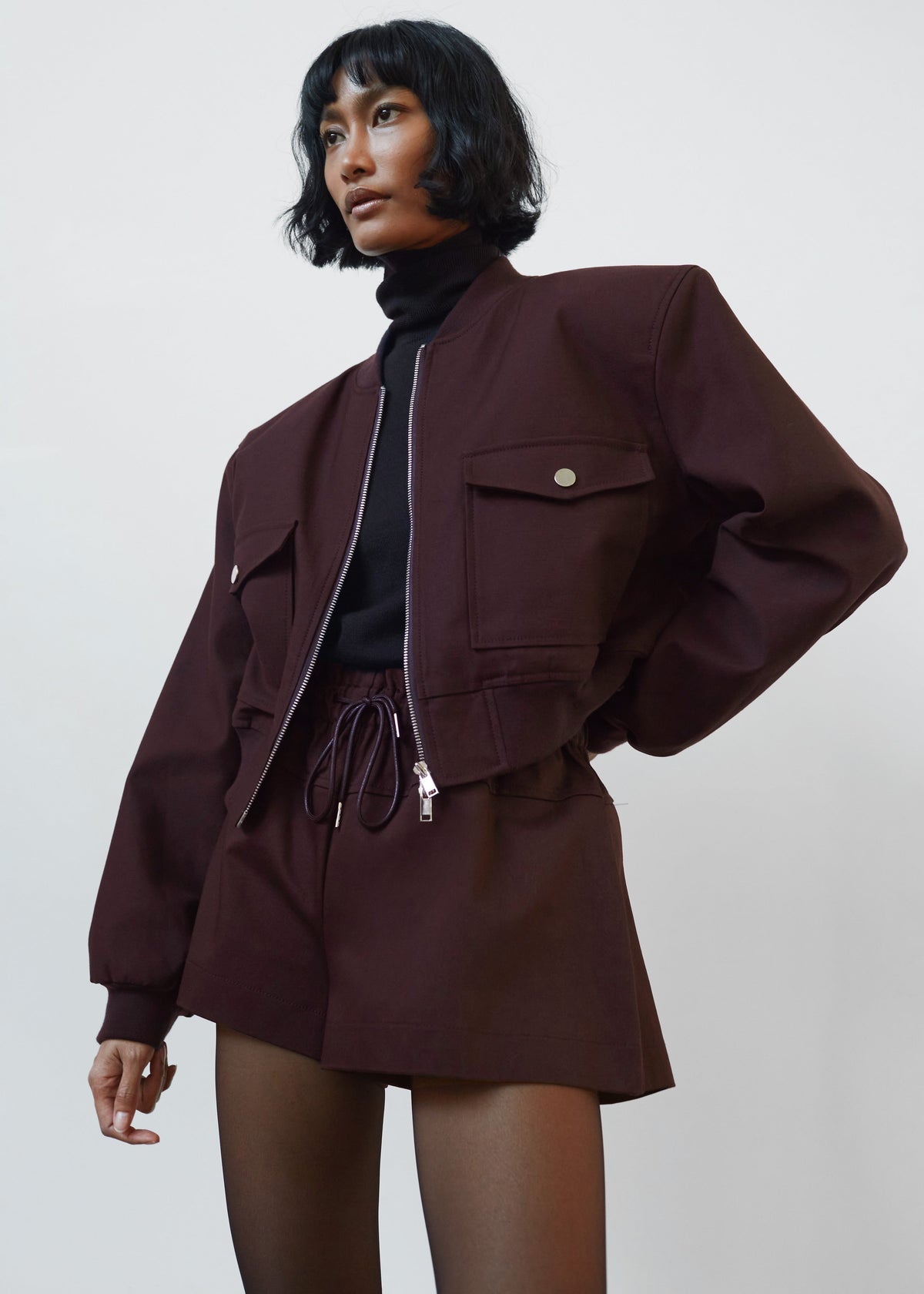Pomona Crop Bomber Jacket - Burgundy β view 1 of 9