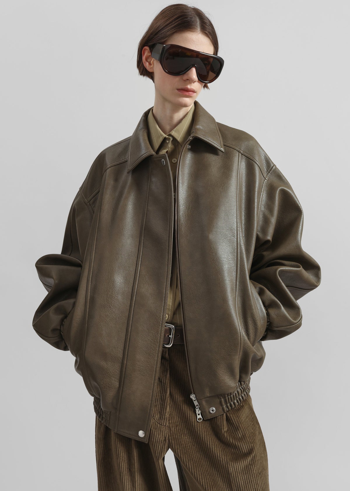 Prescott Faux Leather Jacket - Moss Green β view 1 of 7