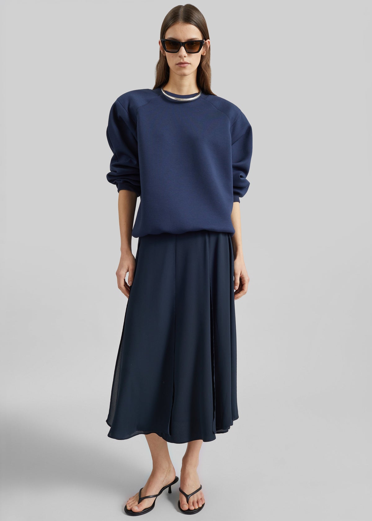 Provence Fluid A-Line Midi Skirt - Navy β view 5 of 9
