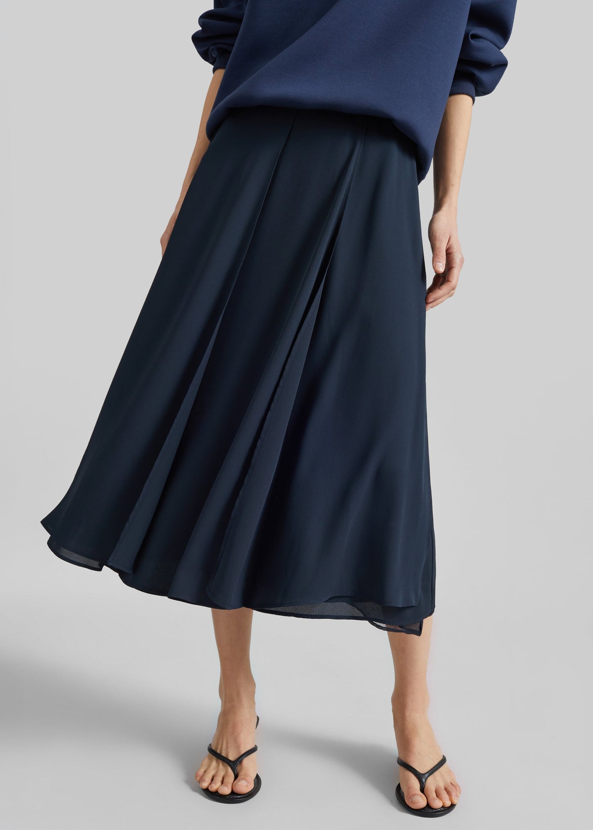 Provence Fluid A-Line Midi Skirt - Navy β view 2 of 9