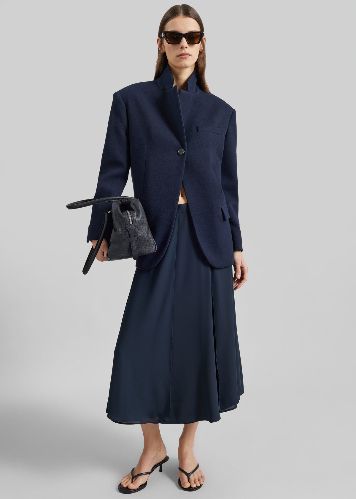 Provence Fluid A-Line Midi Skirt - Navy β view 7 of 9