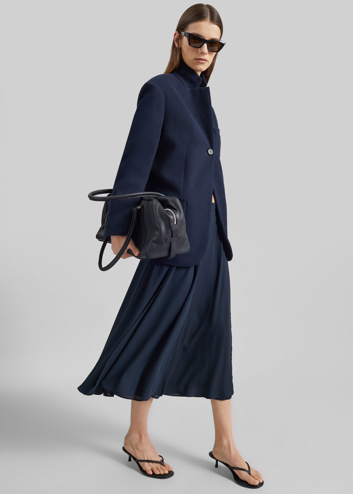 Provence Fluid A-Line Midi Skirt - Navy β view 6 of 9