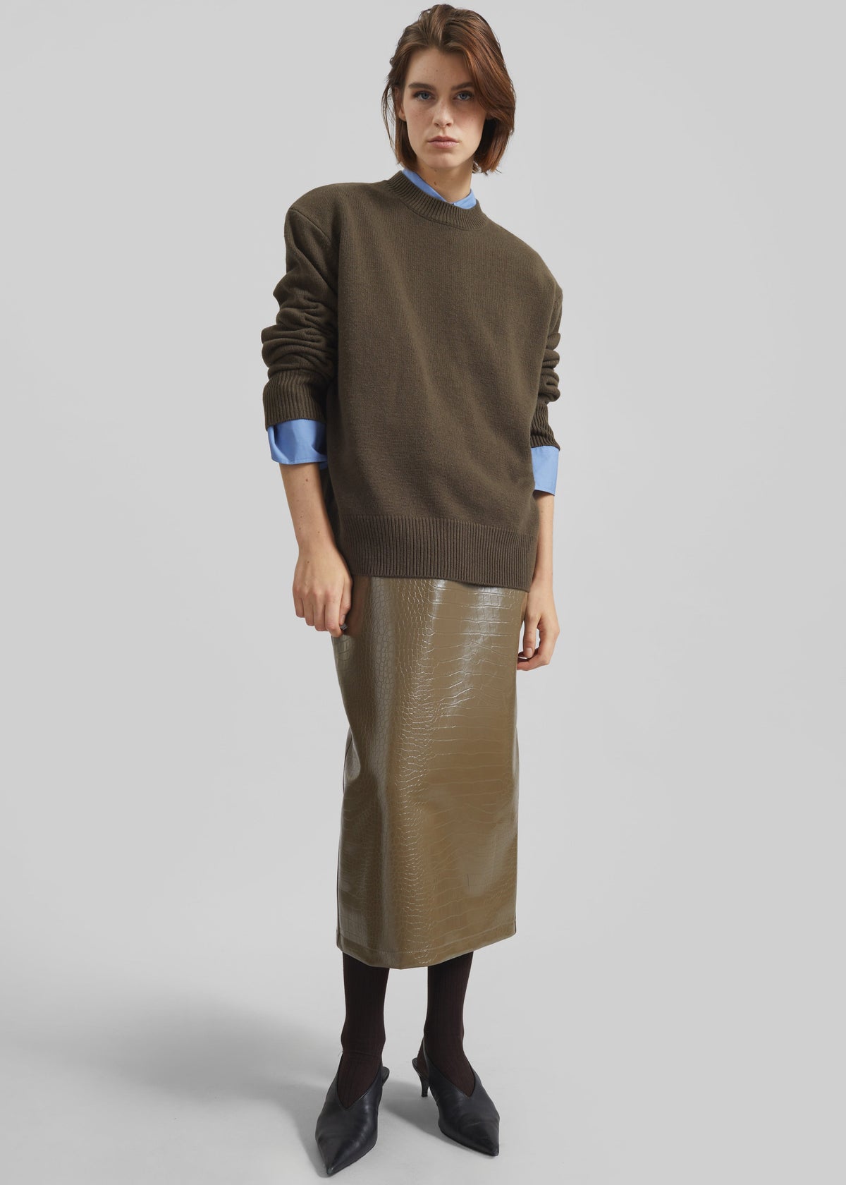 Rafaela Padded Knit Sweater - Olive β view 1 of 6
