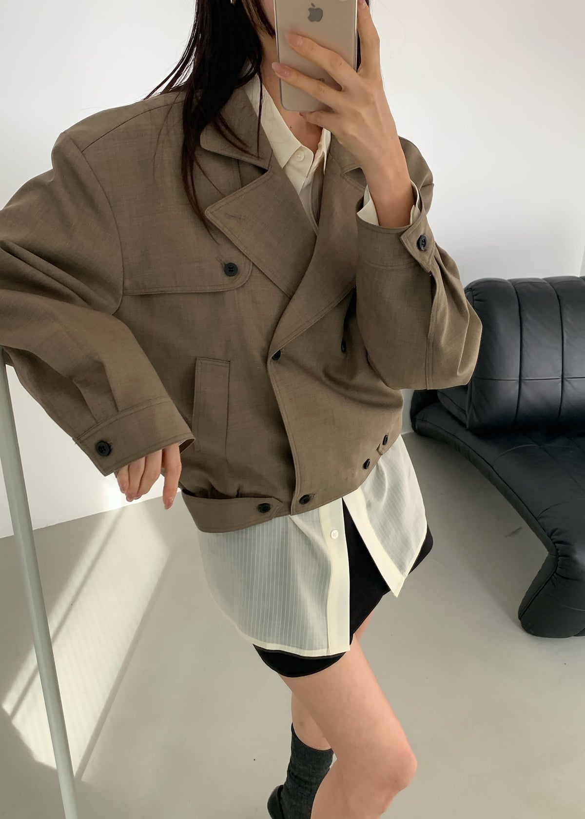 Rillan Double-Breasted Blouson Jacket - Taupe Melange β view 1 of 11