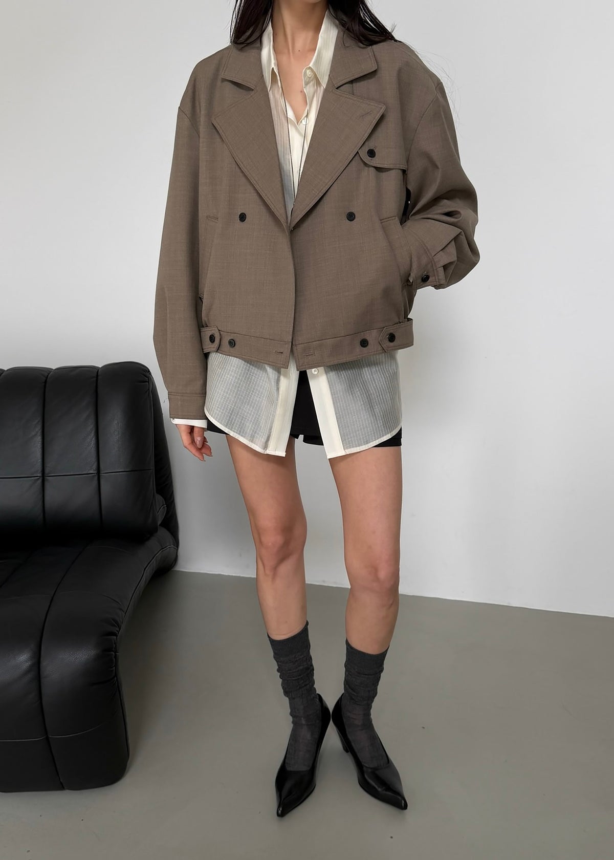 Rillan Double-Breasted Blouson Jacket - Taupe Melange β view 6 of 11