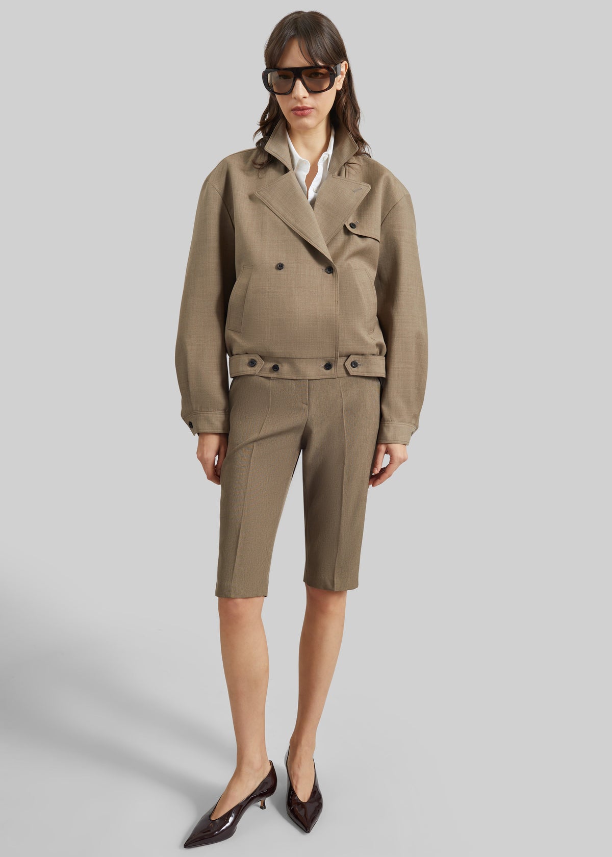 Rillan Double-Breasted Blouson Jacket - Taupe Melange β view 9 of 11