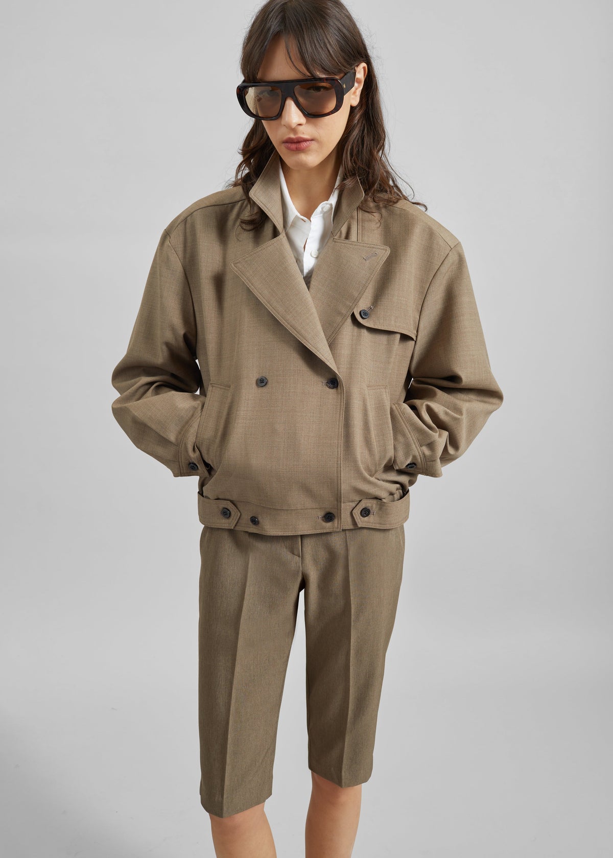 Rillan Double-Breasted Blouson Jacket - Taupe Melange β view 4 of 11