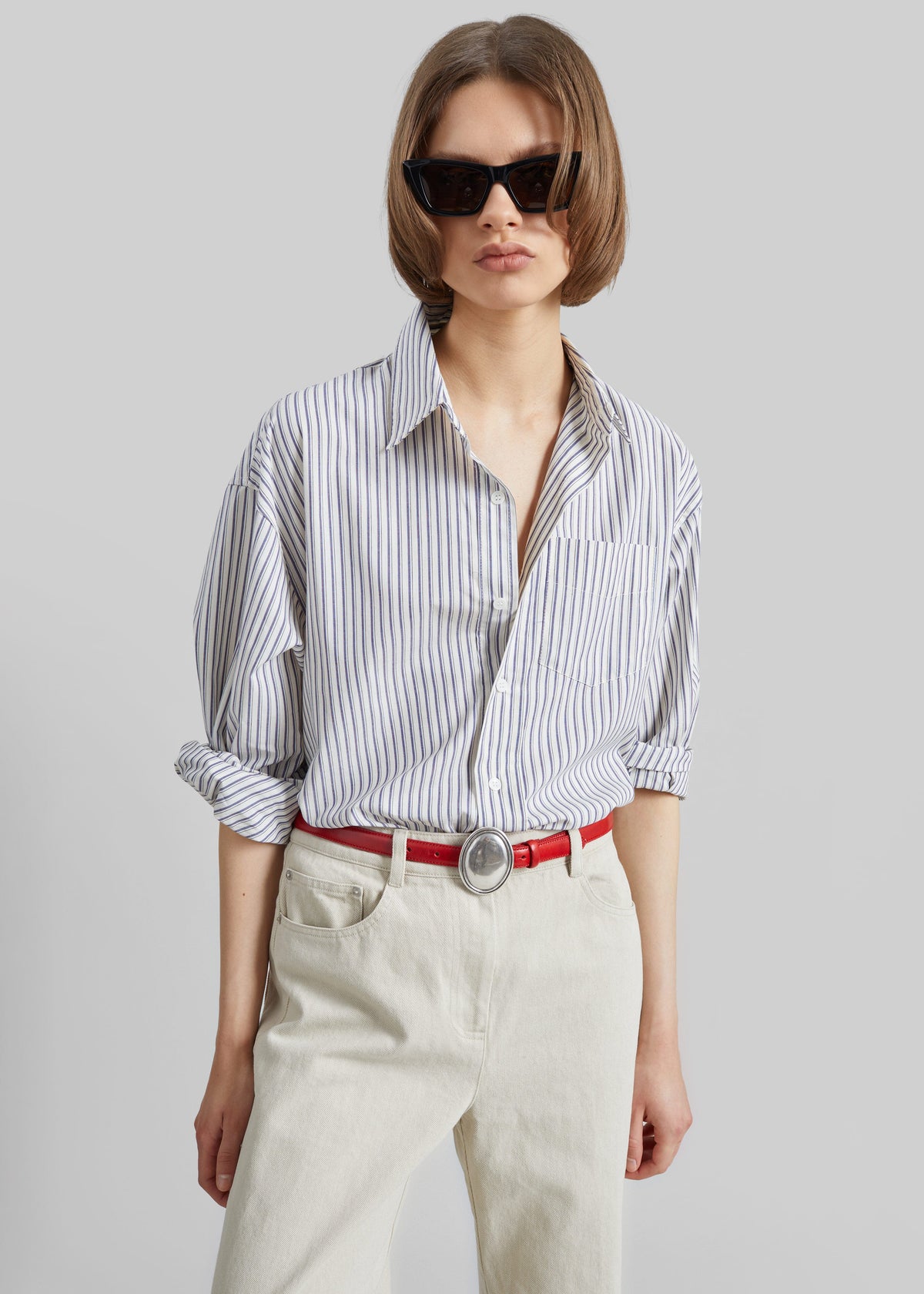 Rilly Adjustable Side Slit Shirt - Ivory Multi Stripe β view 5 of 9