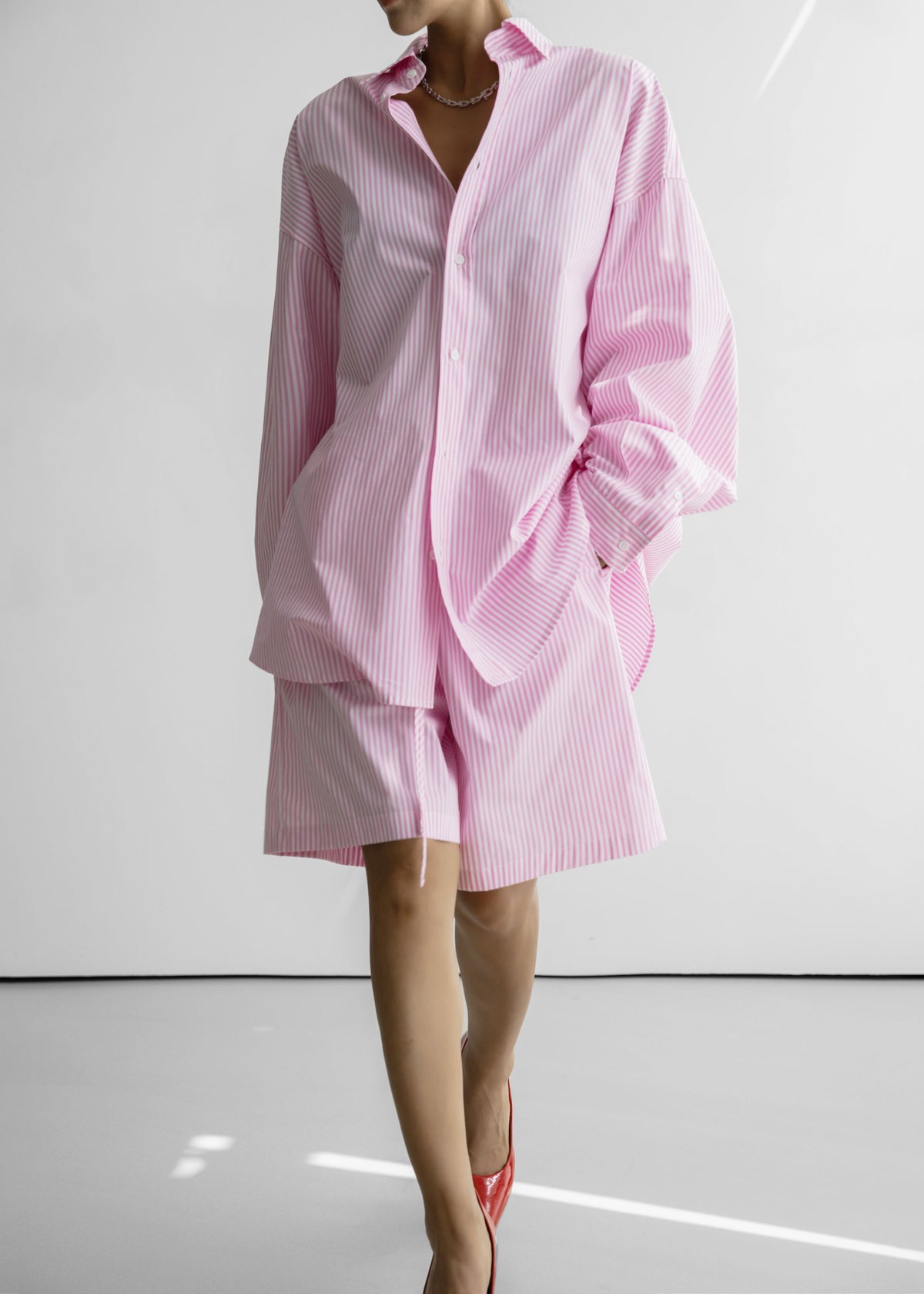 Rimini Oversized Poplin Shirt - Pink/White Stripe β view 1 of 12