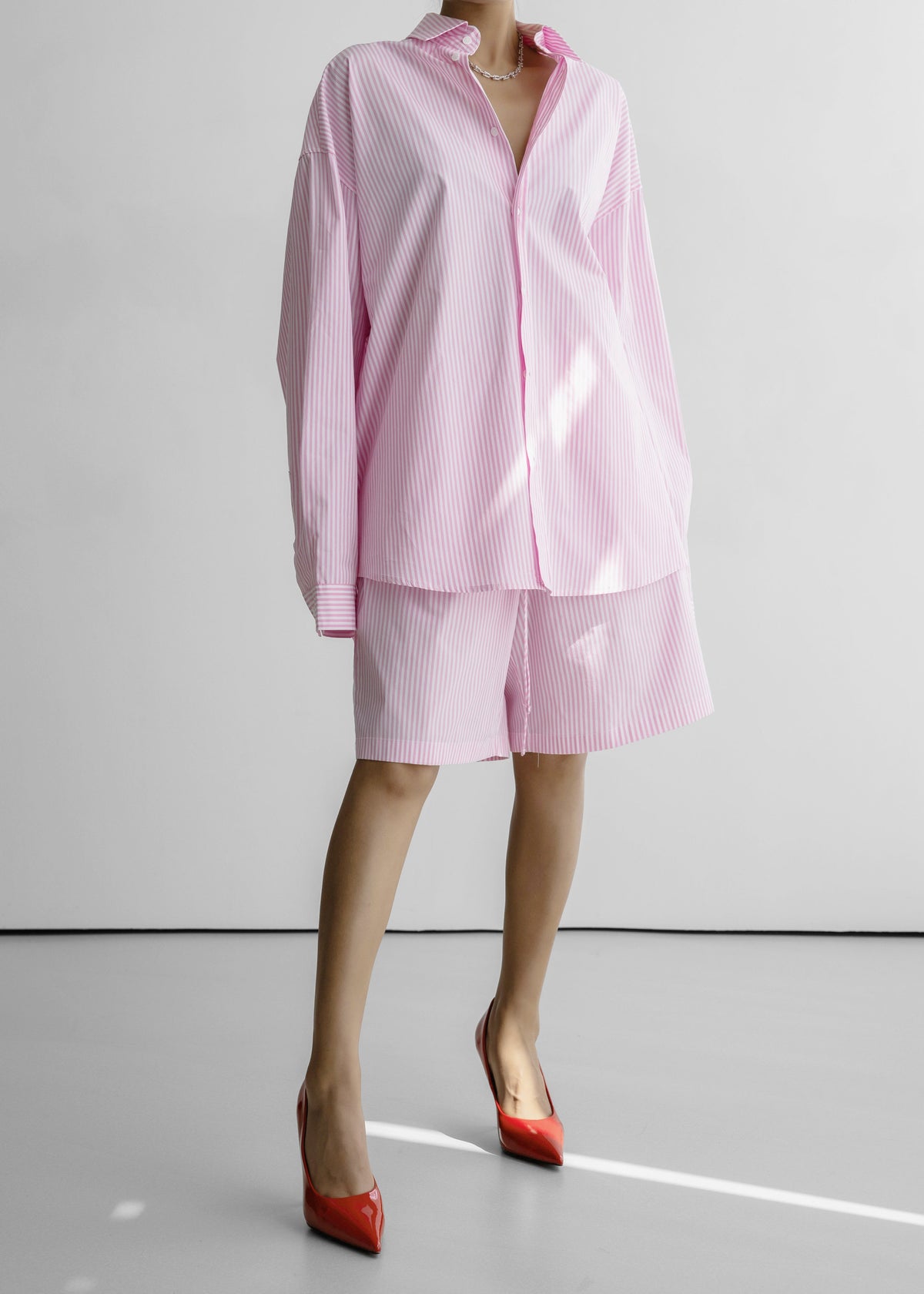 Rimini Oversized Poplin Shirt - Pink/White Stripe β view 10 of 12