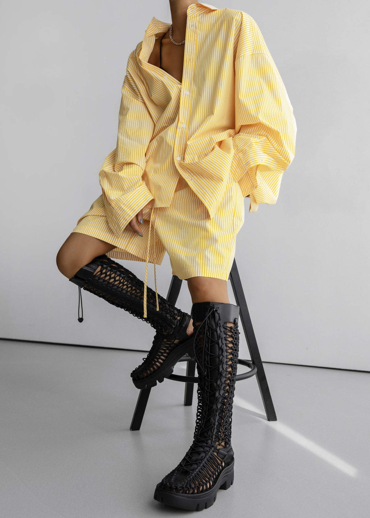 Rimini Oversized Poplin Shirt - Yellow/White Stripe β view 7 of 14