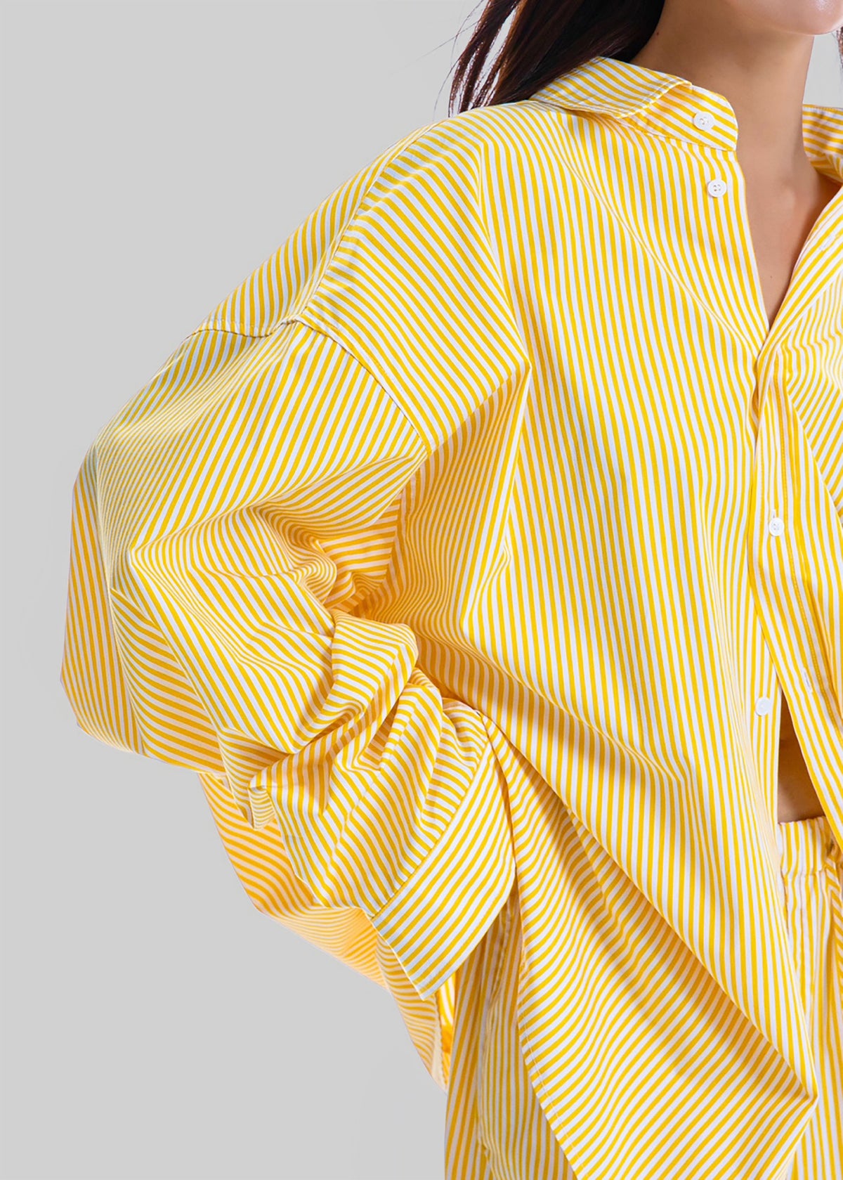 Rimini Oversized Poplin Shirt - Yellow/White Stripe β view 12 of 14