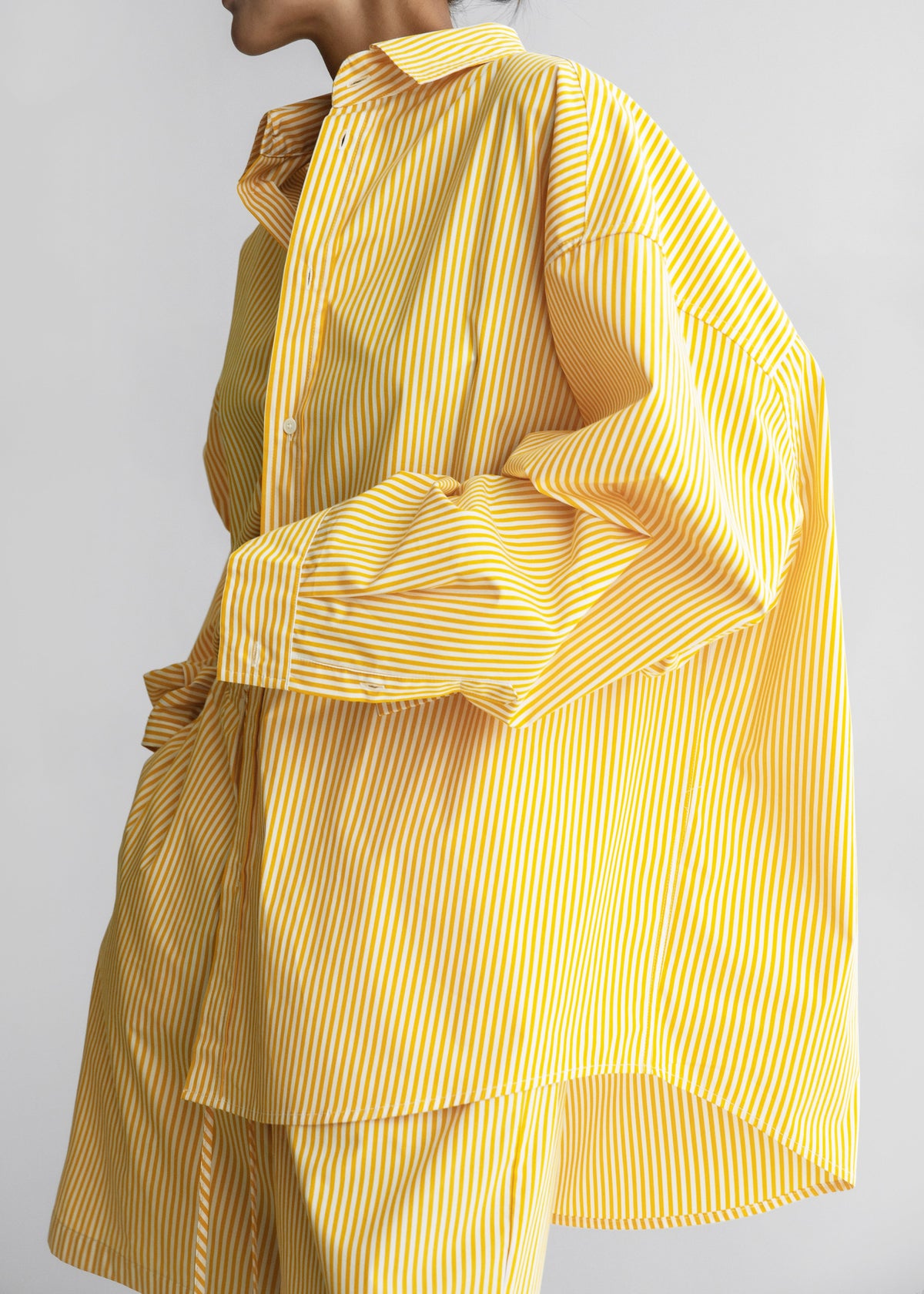 Rimini Oversized Poplin Shirt - Yellow/White Stripe β view 3 of 14