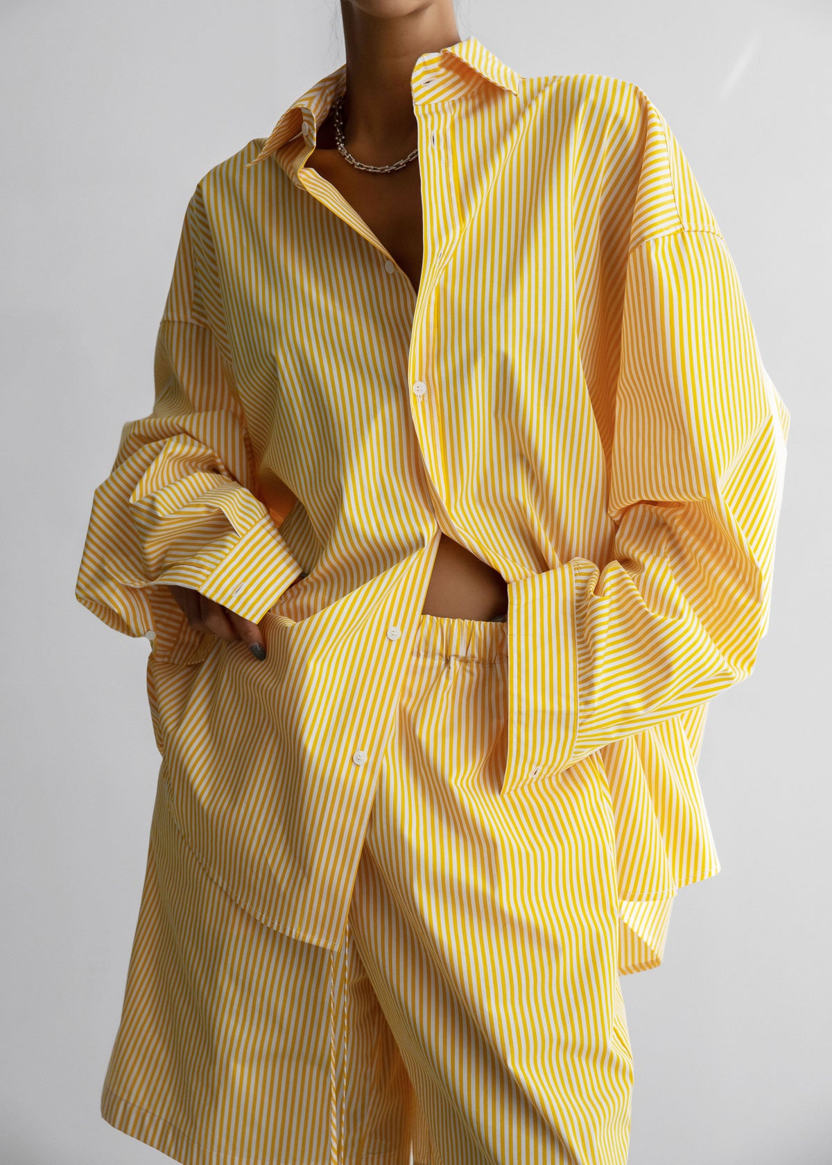 Rimini Oversized Poplin Shirt - Yellow/White Stripe β view 5 of 14