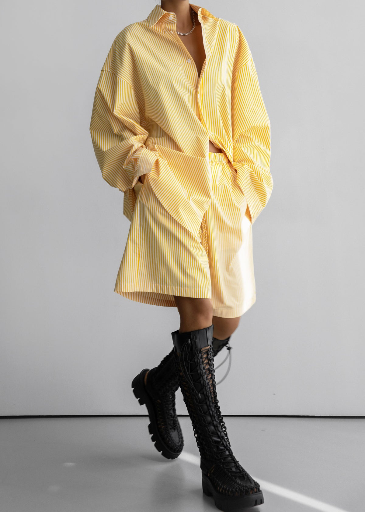 Rimini Oversized Poplin Shirt - Yellow/White Stripe β view 4 of 14
