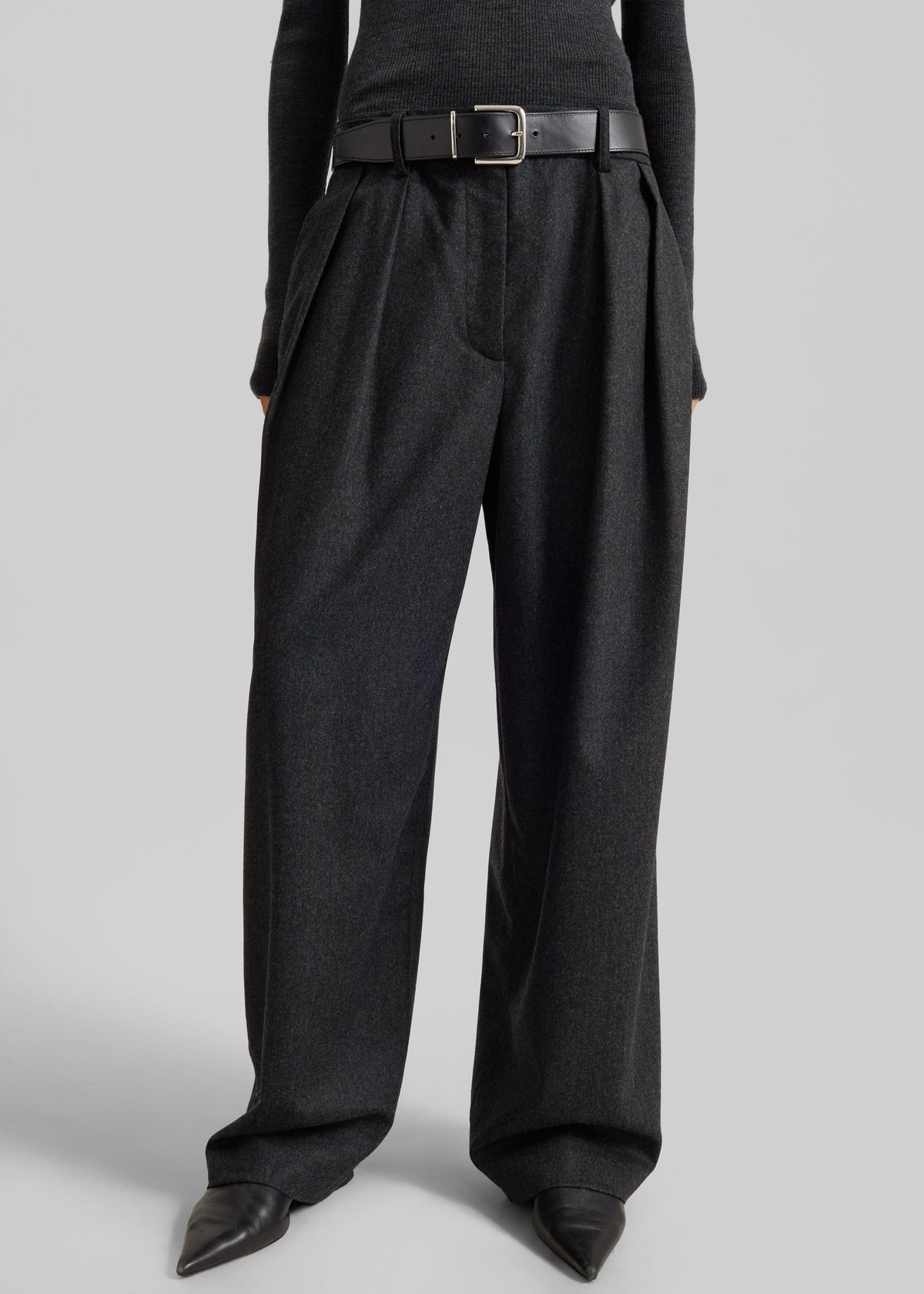 Ripley Flannel Pleated Trousers - Dark Grey β view 2 of 8