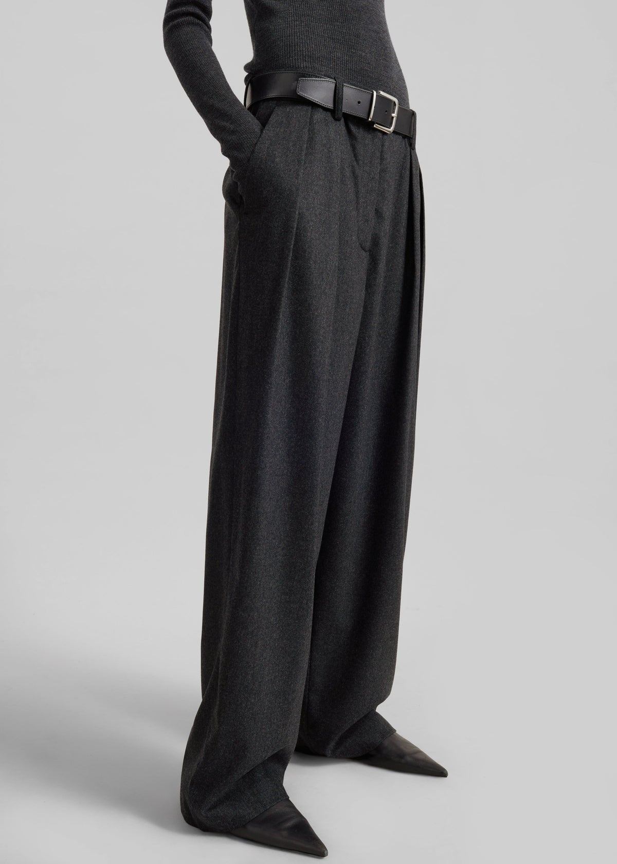 Ripley Flannel Pleated Trousers - Dark Grey β view 3 of 8