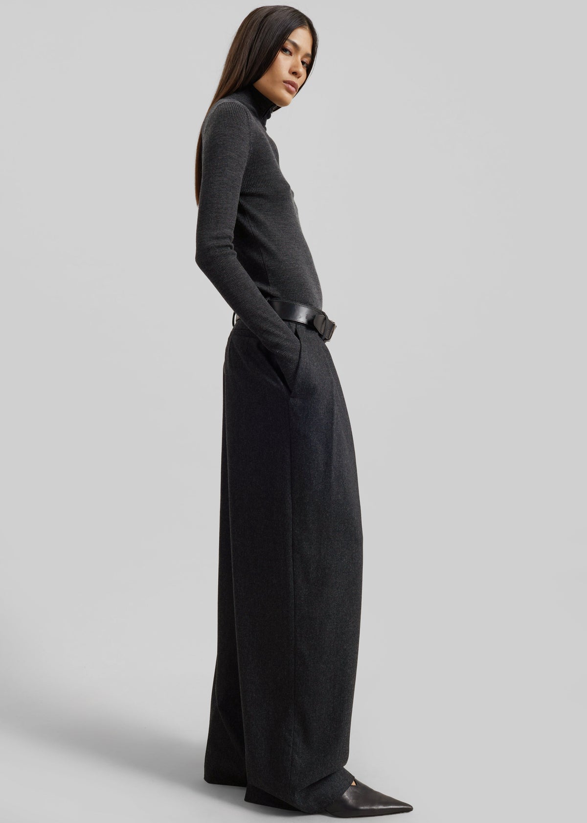 Ripley Flannel Pleated Trousers - Dark Grey β view 5 of 8