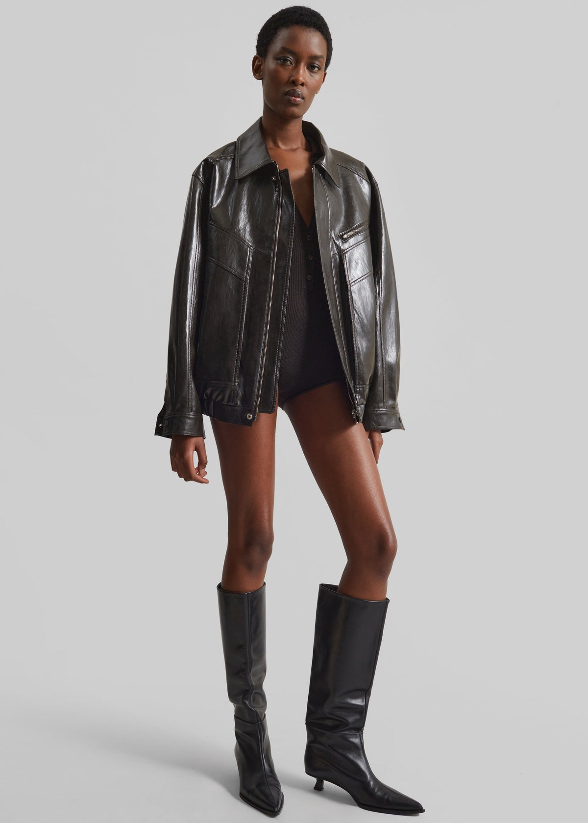 Risner Faux Leather Jacket - Dark Brown β view 2 of 12