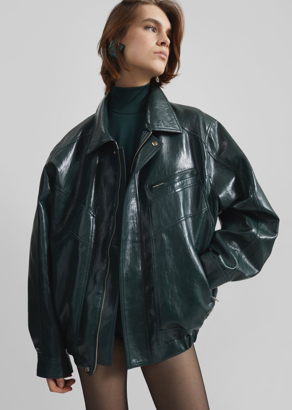 Risner Faux Leather Jacket - Deep Green β view 7 of 11