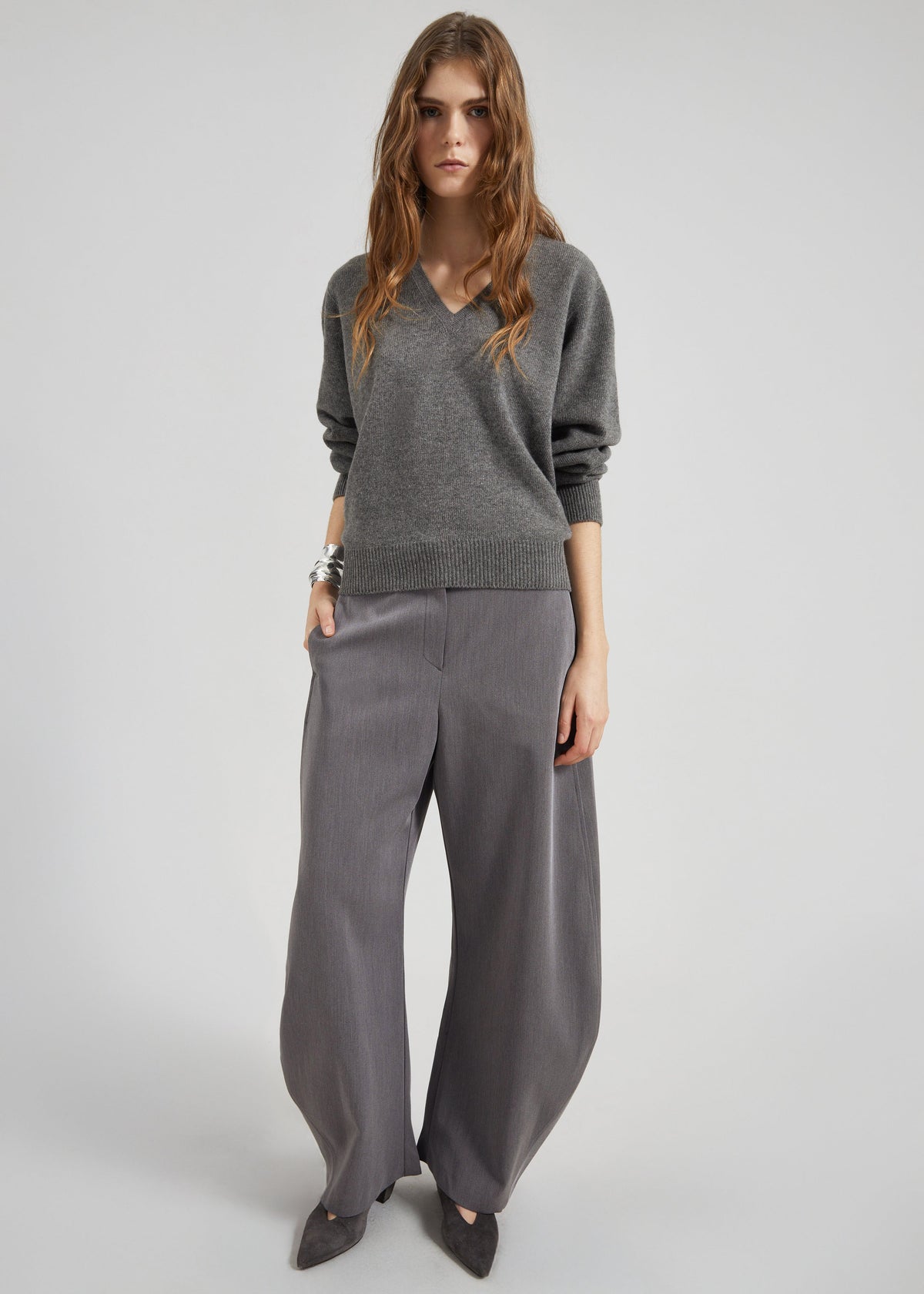 Ronse V-Neck Superfine Lambswool Sweater - Grey β view 6 of 8
