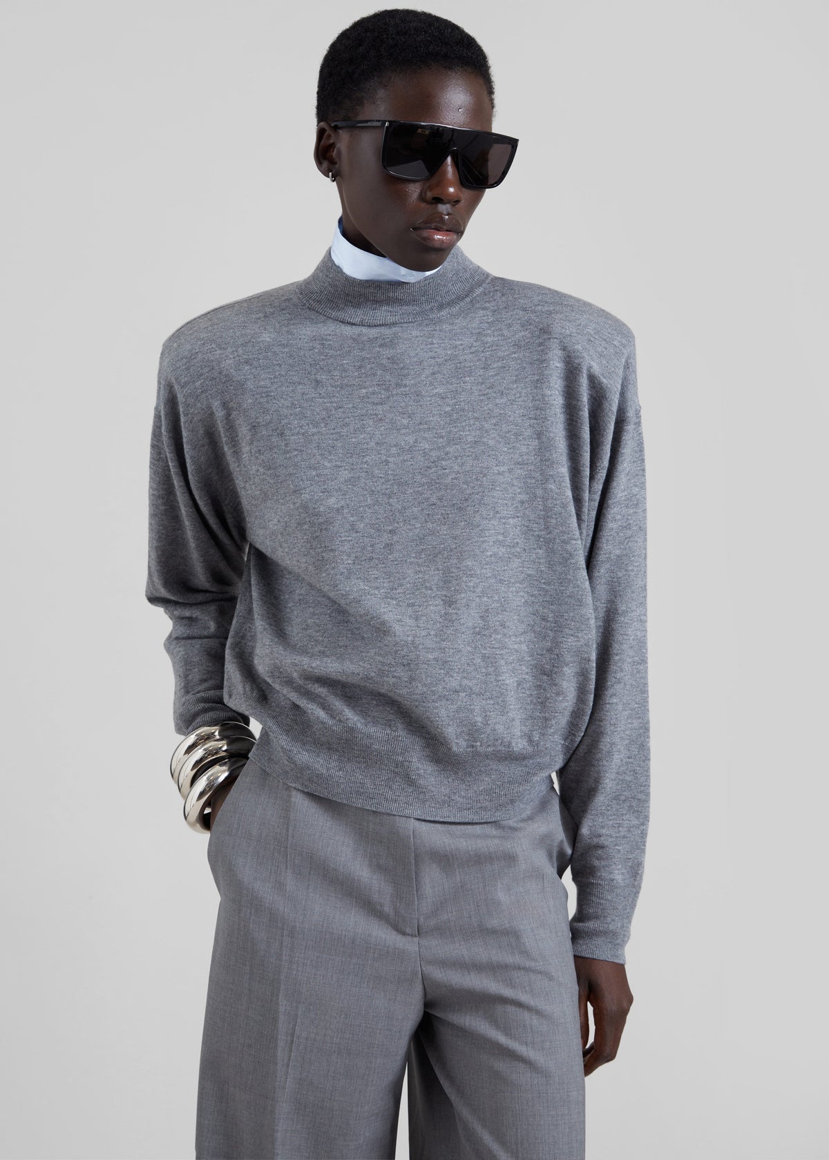 Rue Padded High Neck Sweater - Grey Melange β view 4 of 6
