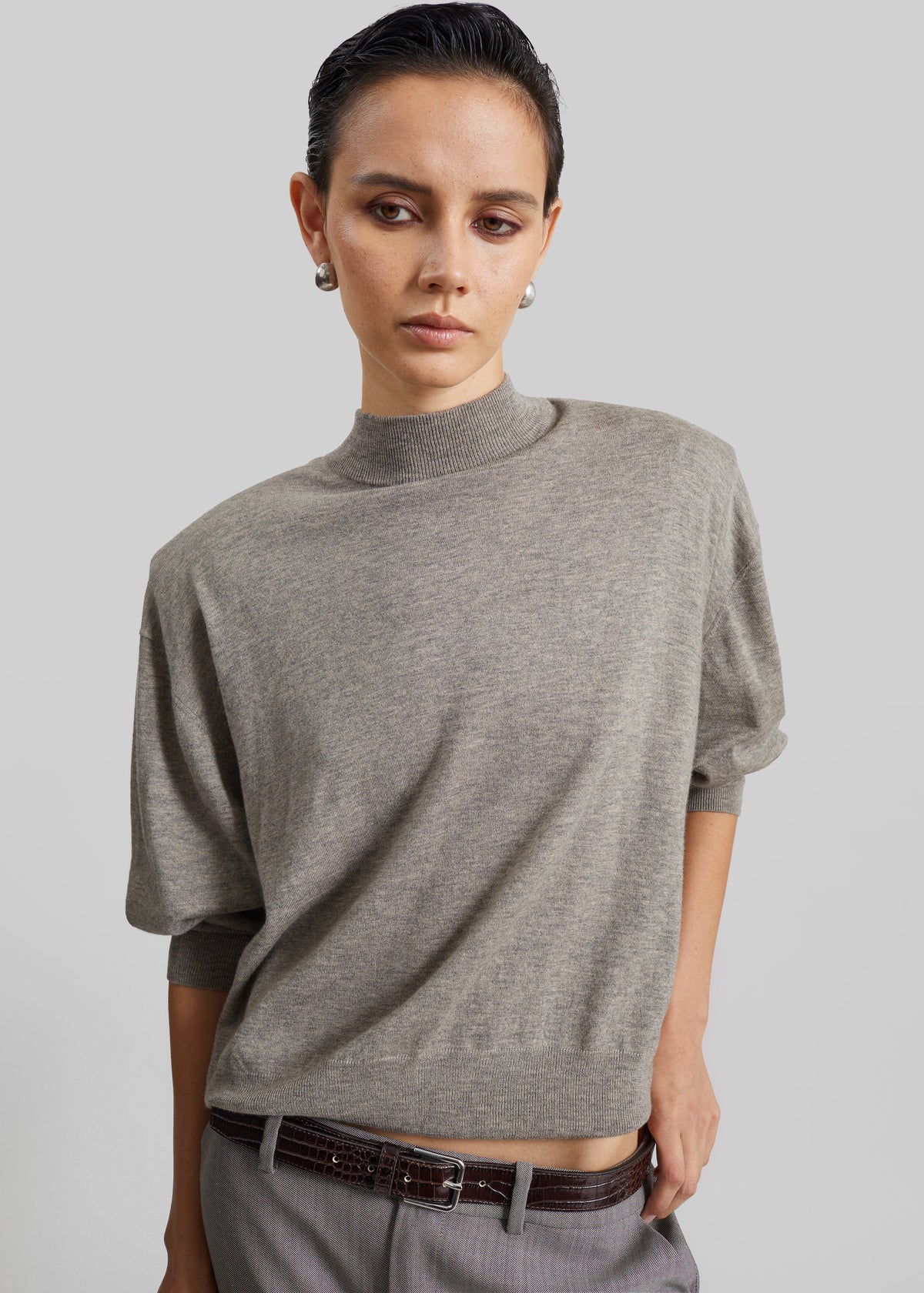 Rue Padded High Neck Sweater - Taupe Melange β view 1 of 8